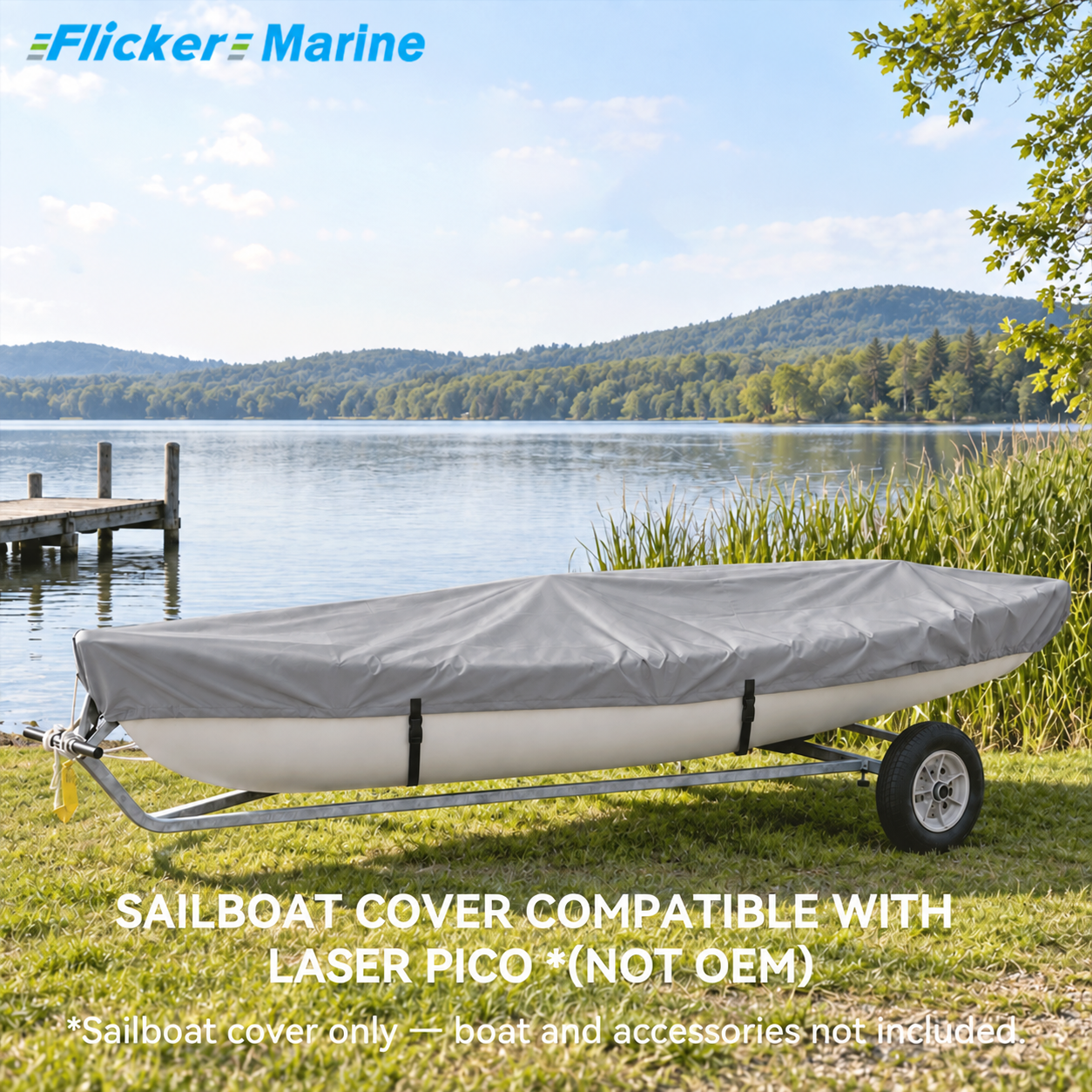Sailboat Cover Compatible With Laser Pico, Heavy Duty Waterproof UV Resistant Dinghy Boat Cover With Adjustable Buckle Straps, Black Color, Not OEM
