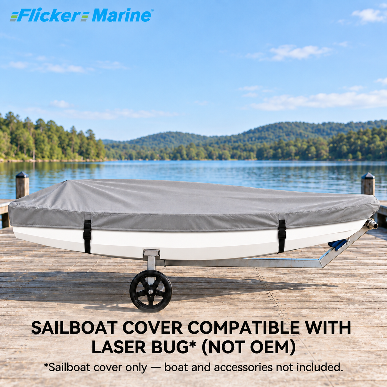 Sailboat Cover Compatible With Laser Bug, Heavy Duty Waterproof UV Resistant Dinghy Boat Cover With Adjustable Buckle Straps, Gray Color, Not OEM