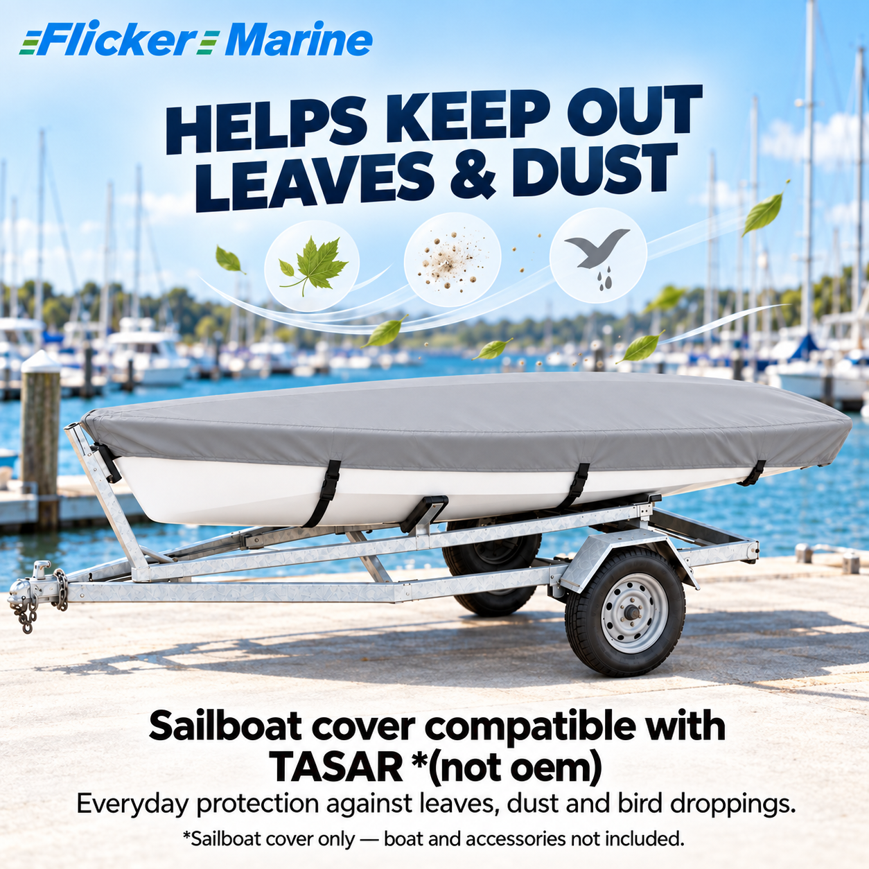 Flicker Marine Sailboat Cover, Polyester Waterproof Sun Resistant Sail Cover Compatible With Tasar