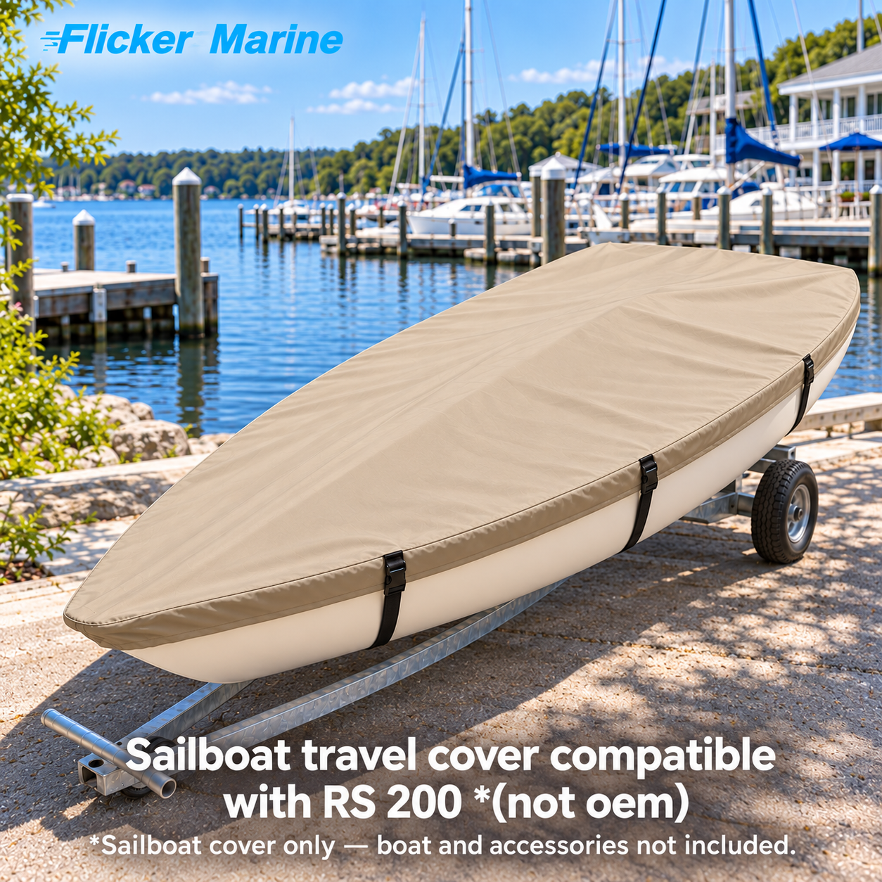 Flicker Marine Sailboat Cover, Polyester Waterproof Sun Resistant Deck Cover Compatible With RS 200
