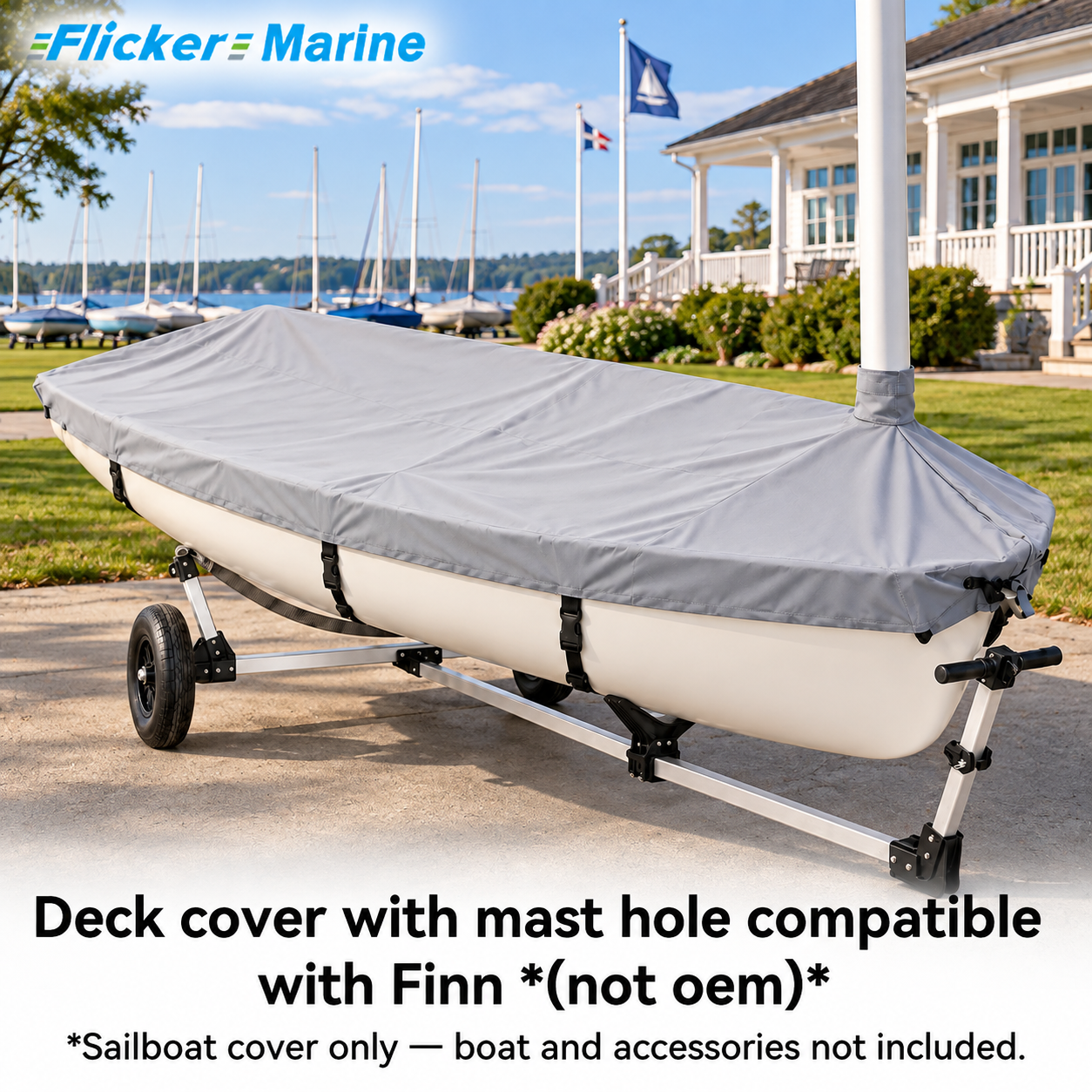 Flicker Marine Sailboat Deck Cover With Mast Hole, Polyester Waterproof UV Resistant Protector Compatible With Finn