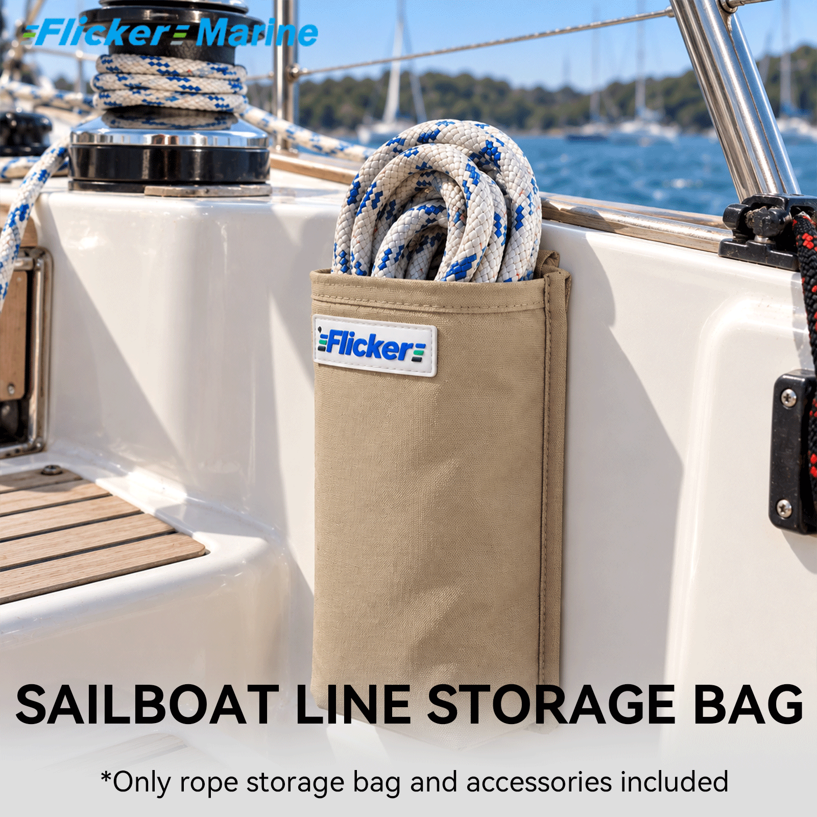 Flicker Marine Boat Rope Organizer Bag, Wear-resistant Polyester, UV Resistant, Metal Snap Back Design with Mounting Accessories, Practical Marine Storage, Compatible With sailboats for managing deck sailing lines