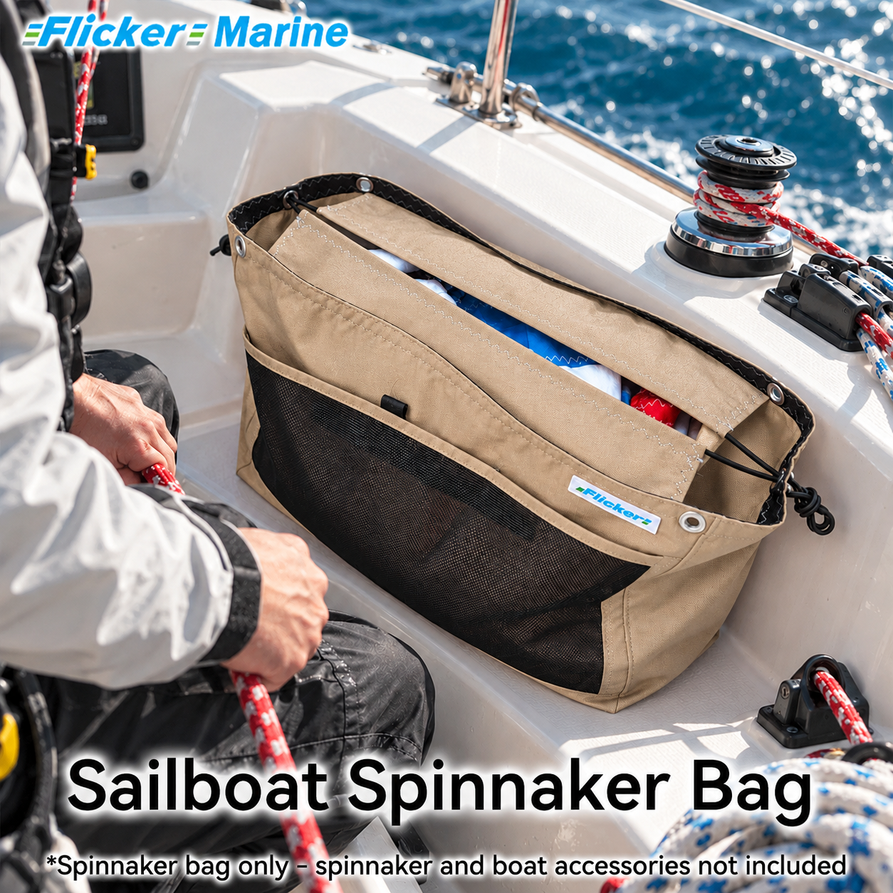 Flicker Marine Large Spinnaker Carry Bag Made of Polyester, Drawstring Opening, Extra Mesh Pocket Compatible With Sailboat, Keep Your Spinnaker Well Stored Onboard