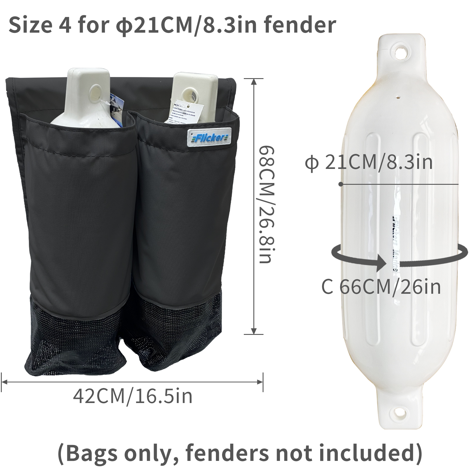 Flicker Marine Fender Storage Covers – Weather-Resistant Rail-Mounted Design【Size Customization Available】