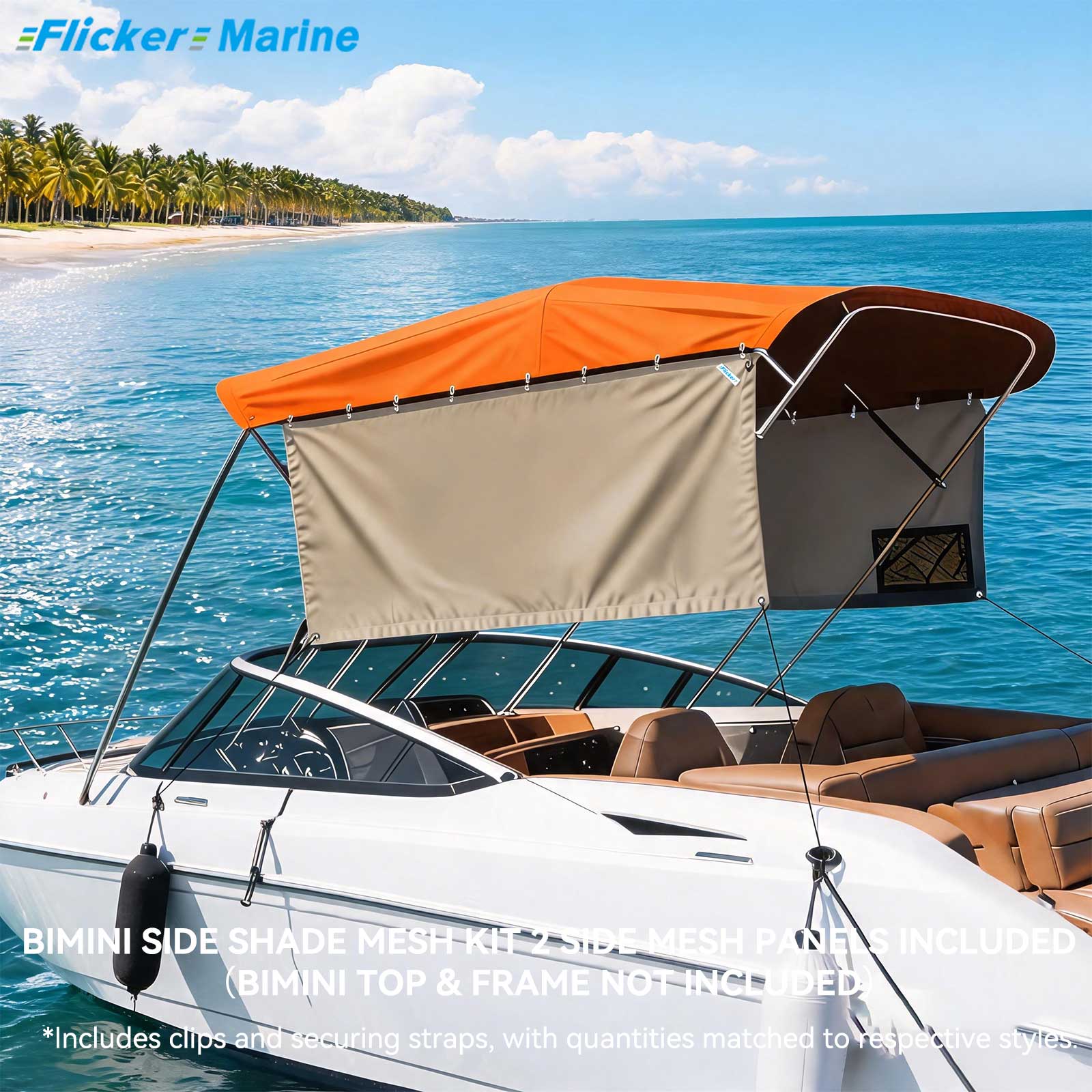 Bimini Side Shade Fabric Kit – 2 Side Fabric Panels for Boat Bimini Tops, Removable Side Shade Curtains