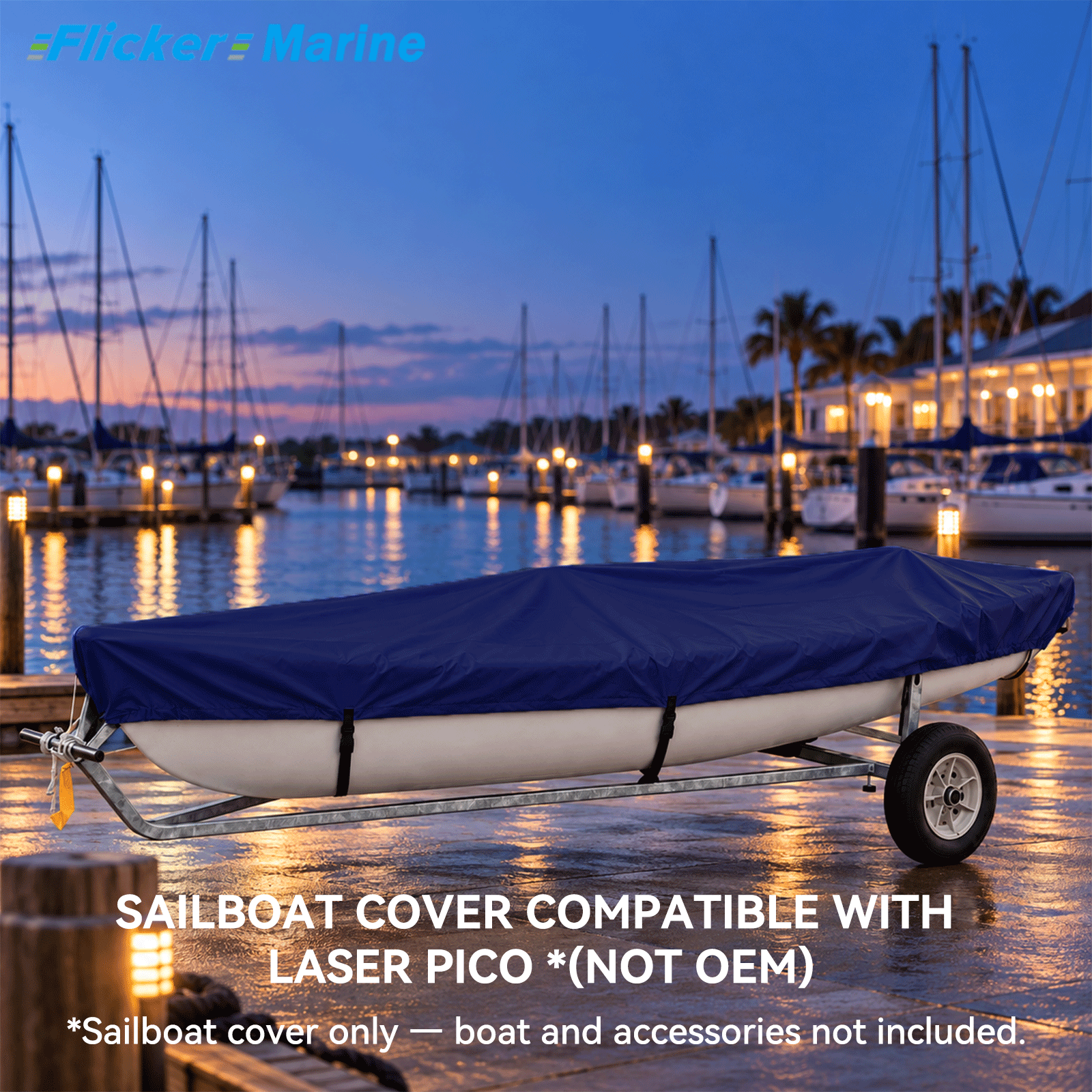 Sailboat Cover Compatible With Laser Pico, Heavy Duty Waterproof UV Resistant Dinghy Boat Cover With Adjustable Buckle Straps, Black Color, Not OEM