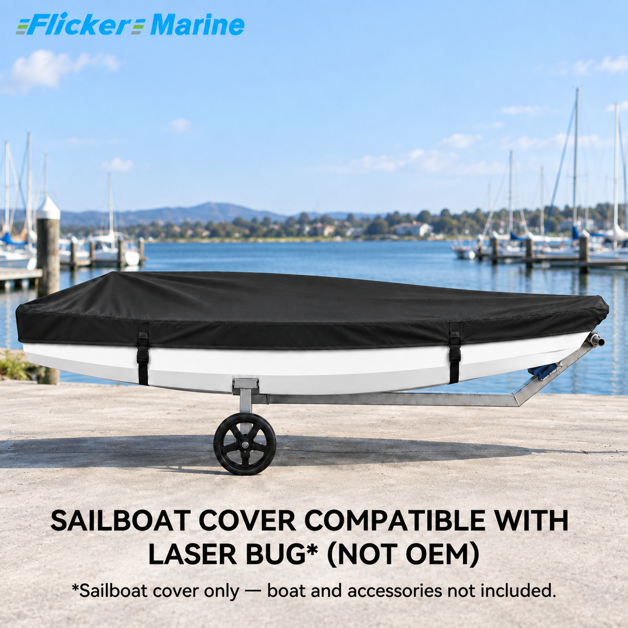 Sailboat Cover Compatible With Laser Bug, Heavy Duty Waterproof UV Resistant Dinghy Boat Cover With Adjustable Buckle Straps, Gray Color, Not OEM