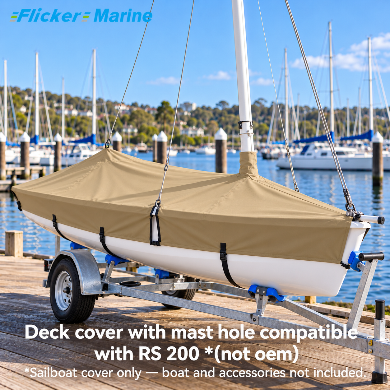 Flicker Marine Sailboat Cover, Polyester Waterproof Sun Resistant Deck Cover Compatible With RS 200