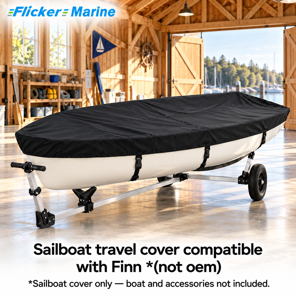 Flicker Marine Sailboat Deck Cover With Mast Hole, Polyester Waterproof UV Resistant Protector Compatible With Finn