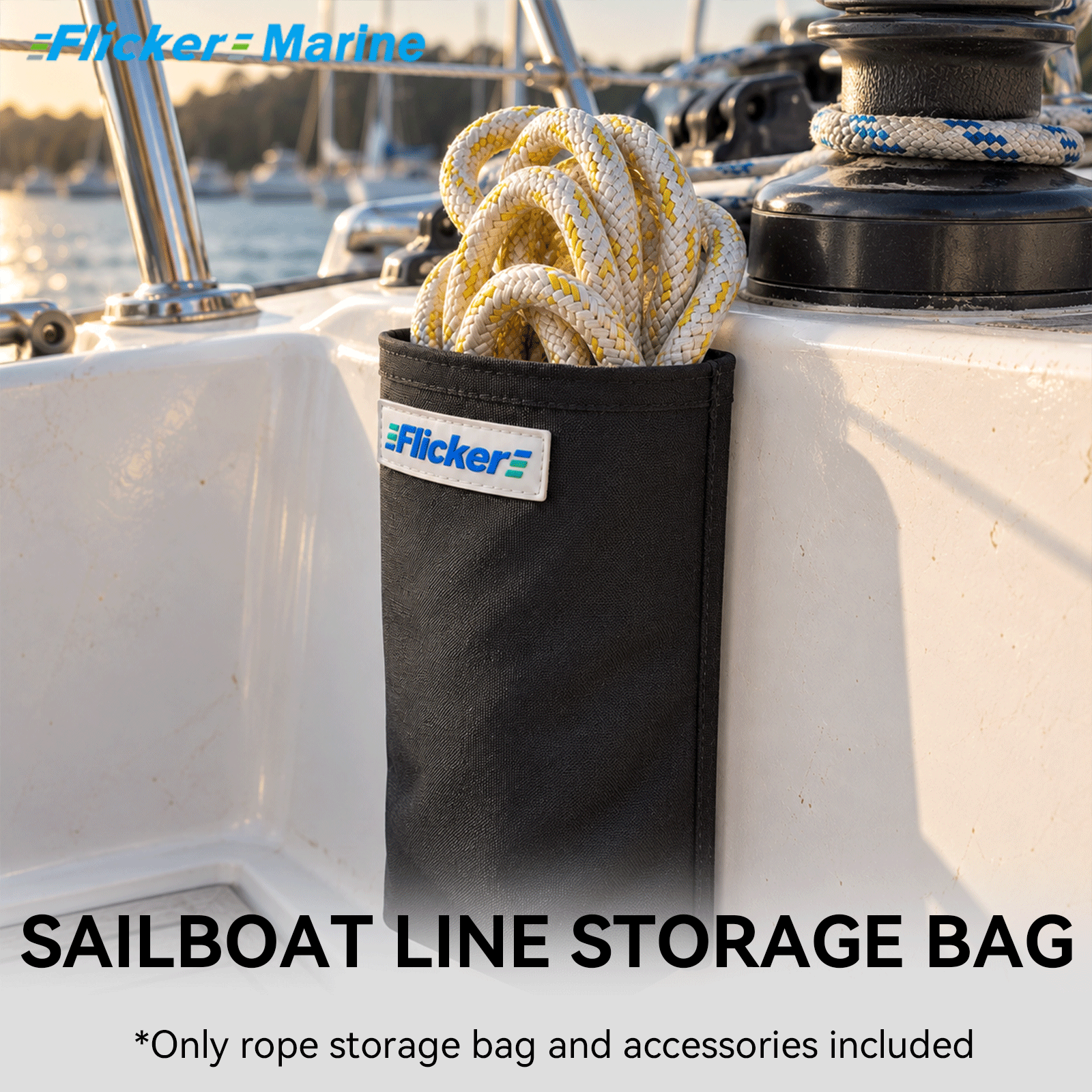 Flicker Marine Boat Rope Organizer Bag, Wear-resistant Polyester, UV Resistant, Metal Snap Back Design with Mounting Accessories, Practical Marine Storage, Compatible With sailboats for managing deck sailing lines