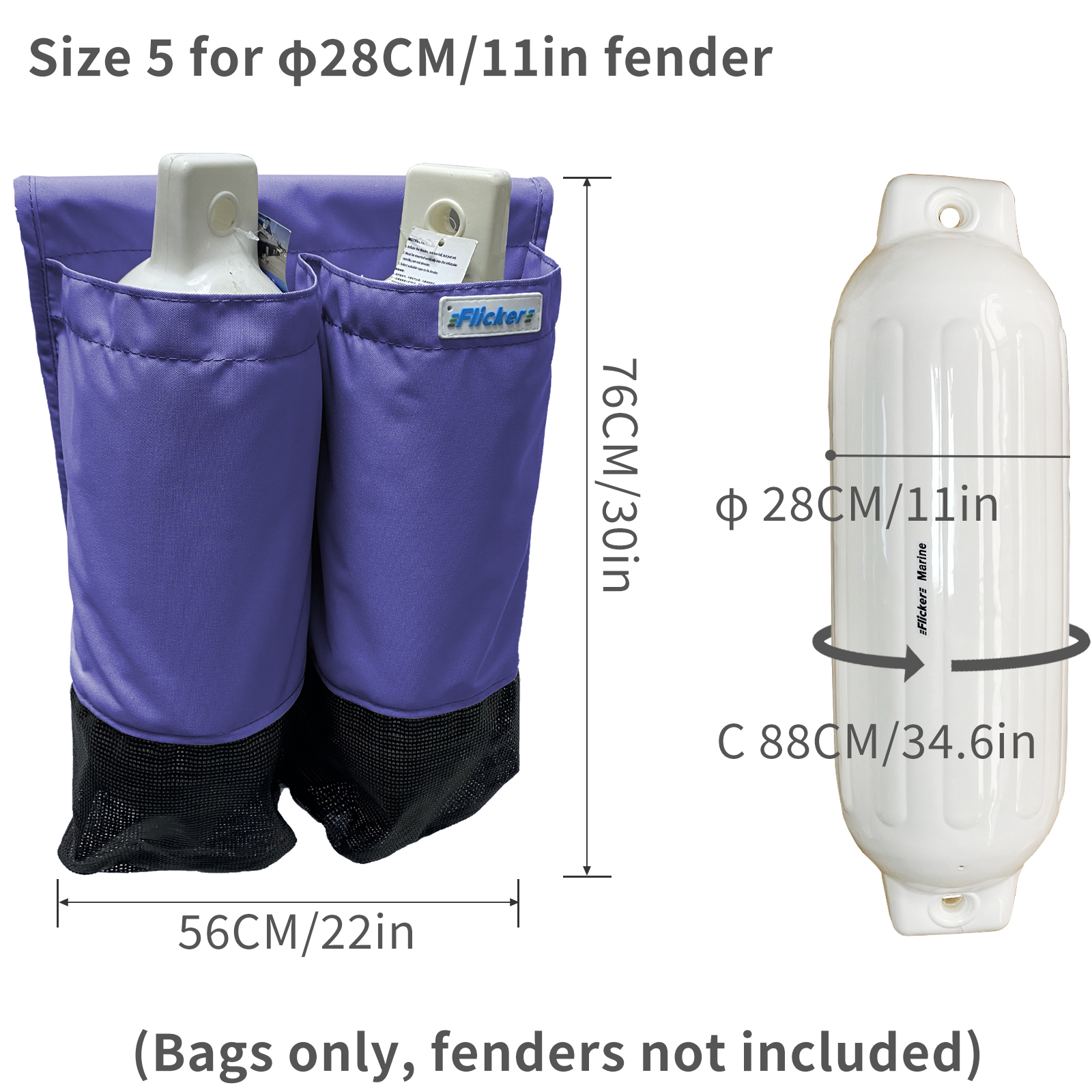 Flicker Marine Fender Storage Covers – Weather-Resistant Rail-Mounted Design【Size Customization Available】