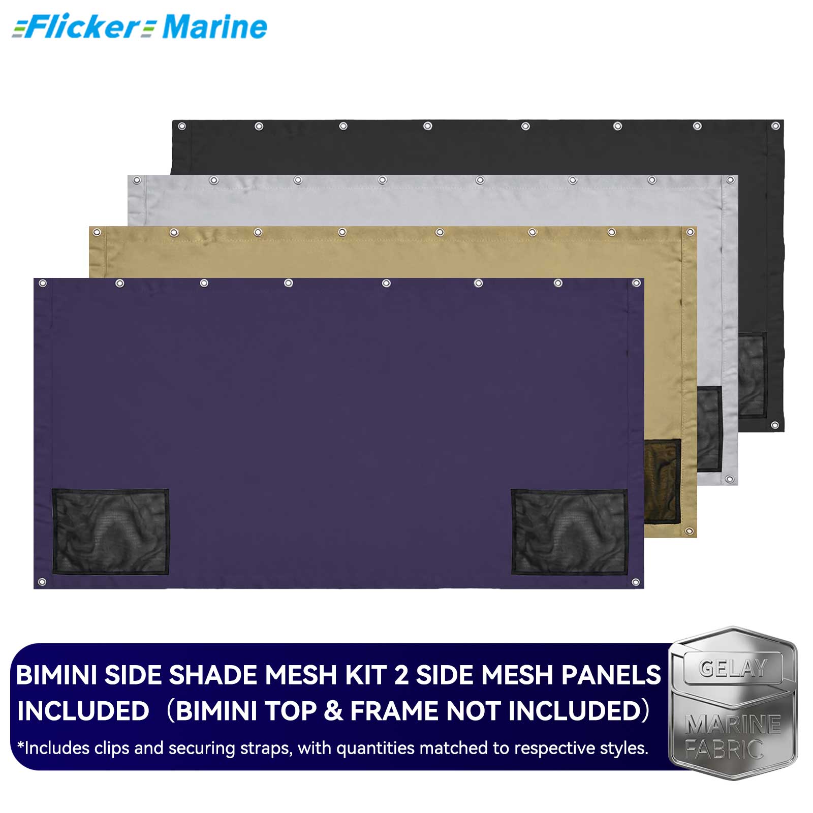 Bimini Side Shade Fabric Kit – 2 Side Fabric Panels for Boat Bimini Tops, Removable Side Shade Curtains