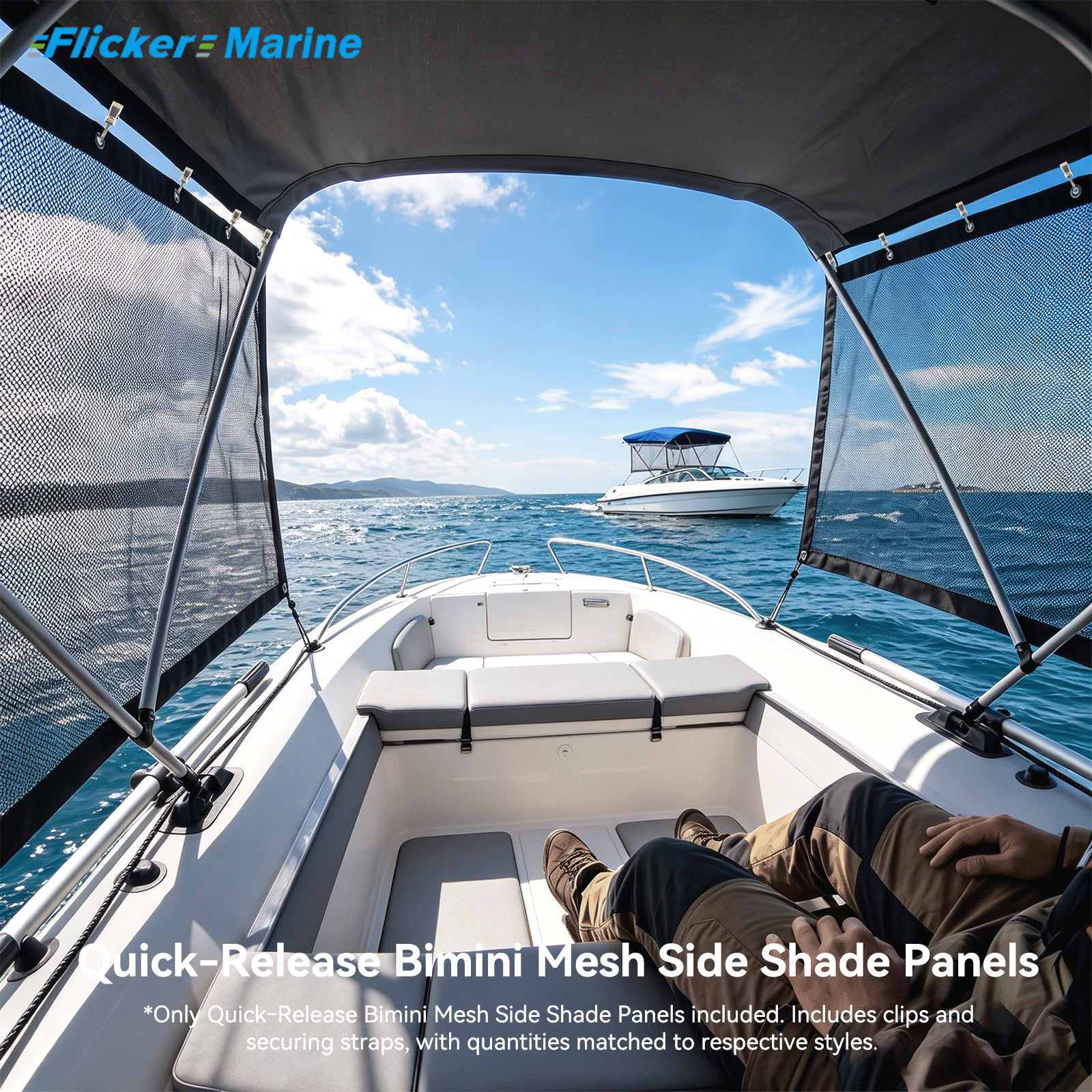 Quick-Release Bimini Mesh Side Shade Panels – Removable Side Curtains for Boat Bimini Tops