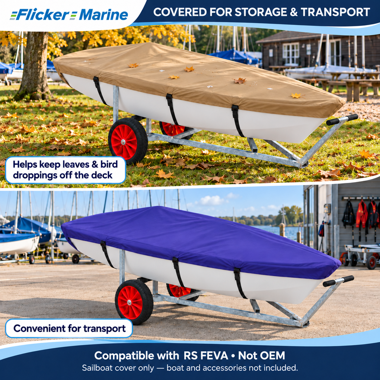 Flicker Marine Heavy Duty Polyester Sailboat Cover, Waterproof Anti-UV For Storage & Transport Compatible With RS FEVA