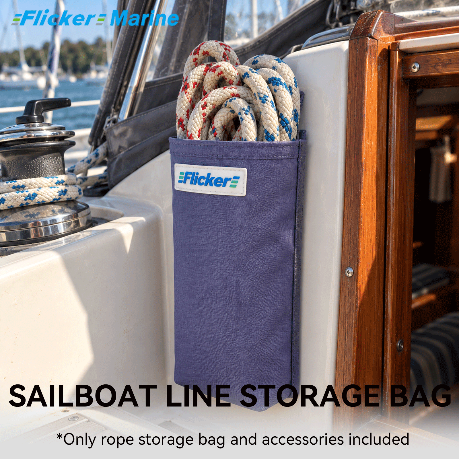 Flicker Marine Boat Rope Organizer Bag, Wear-resistant Polyester, UV Resistant, Metal Snap Back Design with Mounting Accessories, Practical Marine Storage, Compatible With sailboats for managing deck sailing lines