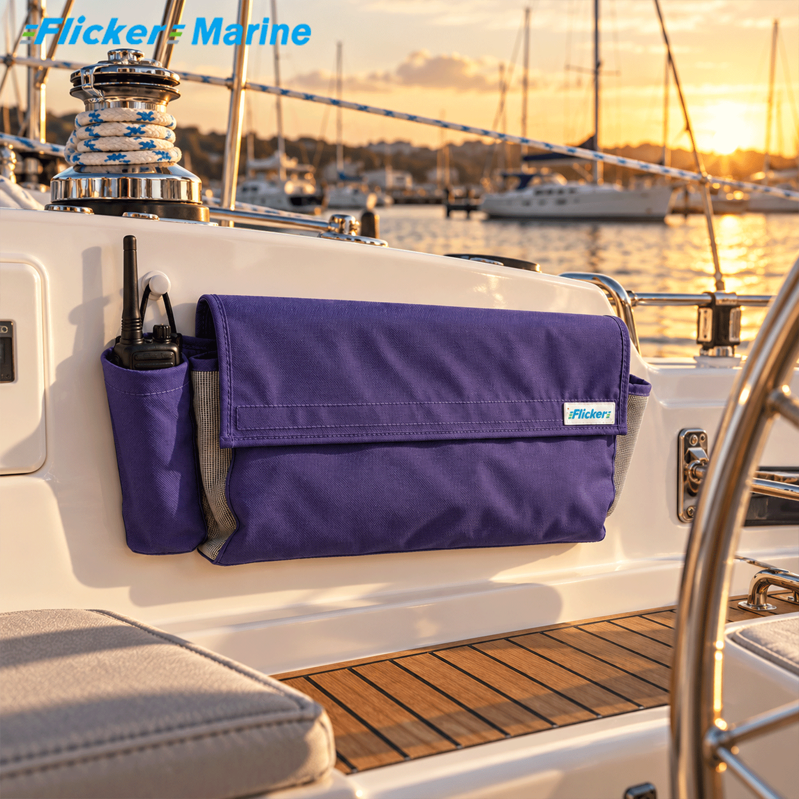Flicker Marine Multifunctional Sailboat Line Storage Bag, Polyester Material, Multi Pockets Organizer Compatible With Sailboat, For Storing Ropes Walkie Talkie and Marine Gear