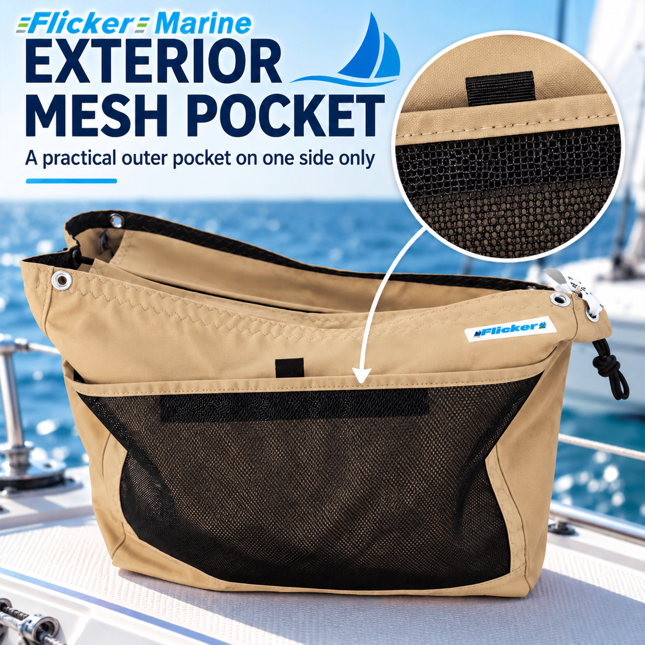 Flicker Marine Large Spinnaker Carry Bag Made of Polyester, Drawstring Opening, Extra Mesh Pocket Compatible With Sailboat, Keep Your Spinnaker Well Stored Onboard