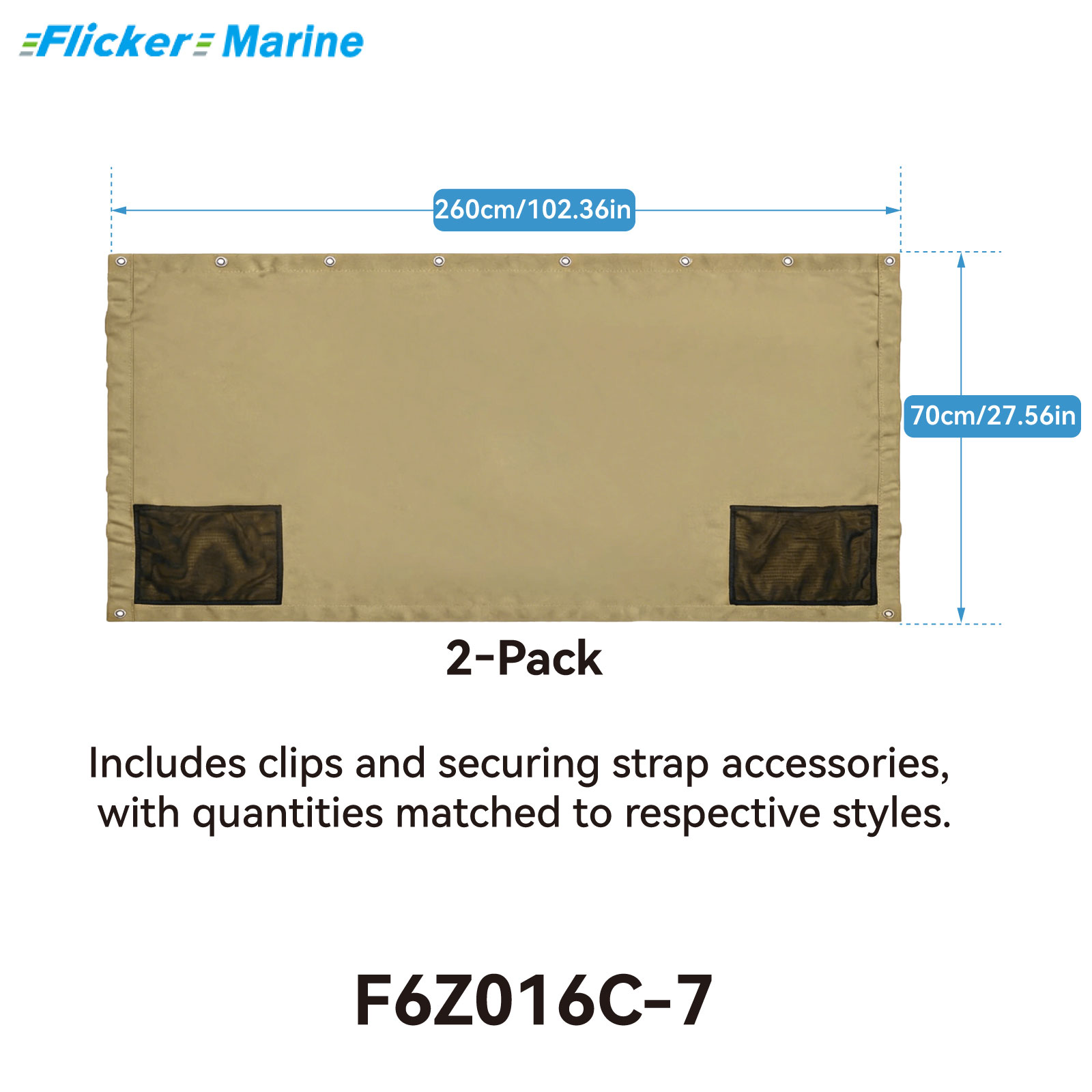 Bimini Side Shade Fabric Kit – 2 Side Fabric Panels for Boat Bimini Tops, Removable Side Shade Curtains