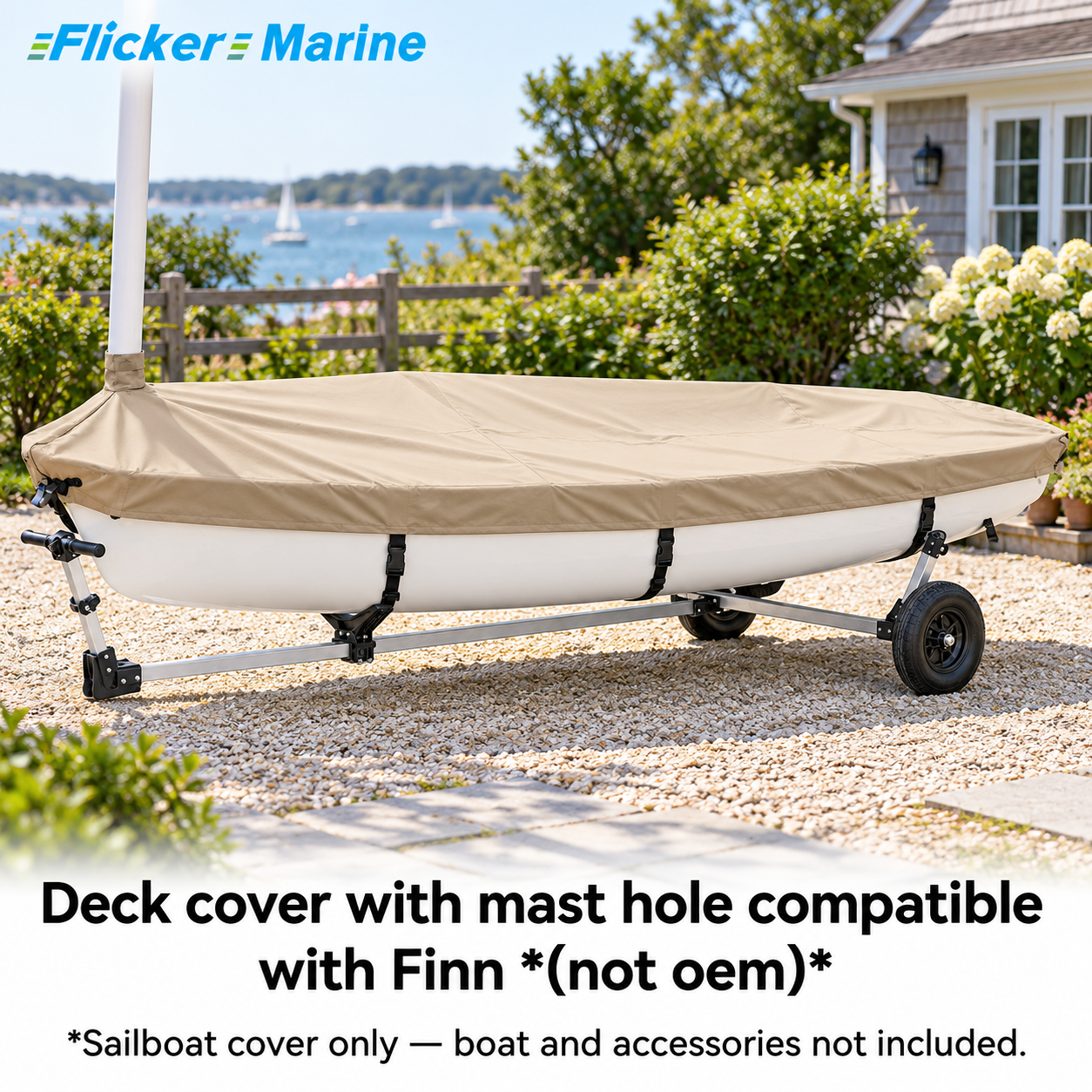 Flicker Marine Sailboat Deck Cover With Mast Hole, Polyester Waterproof UV Resistant Protector Compatible With Finn