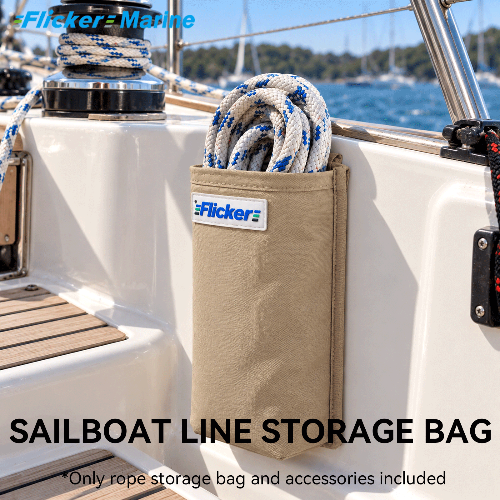 Flicker Marine Boat Rope Organizer Bag, Wear-resistant Polyester, UV Resistant, Metal Snap Back Design with Mounting Accessories, Practical Marine Storage, Compatible With sailboats for managing deck sailing lines