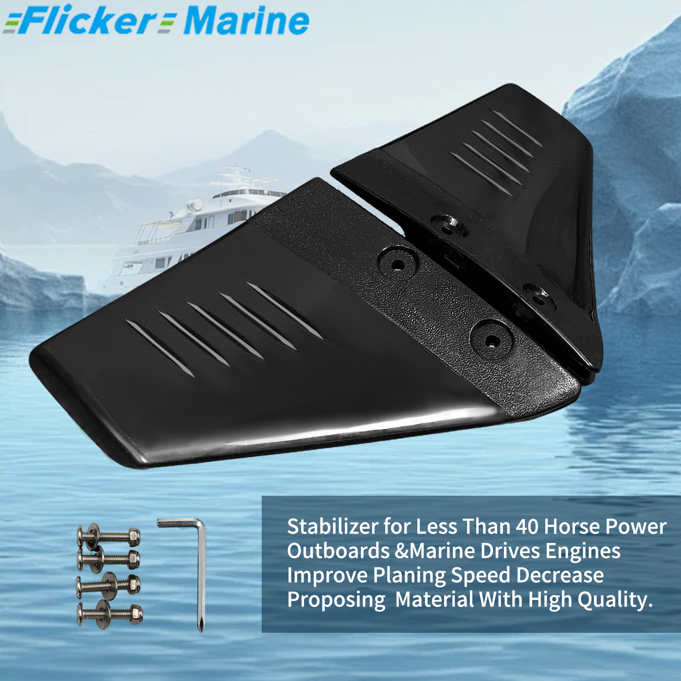 Hydrofoil Stabilizer for Outboard Motors – Gray & Black, 1/2/5/10 Piece Options