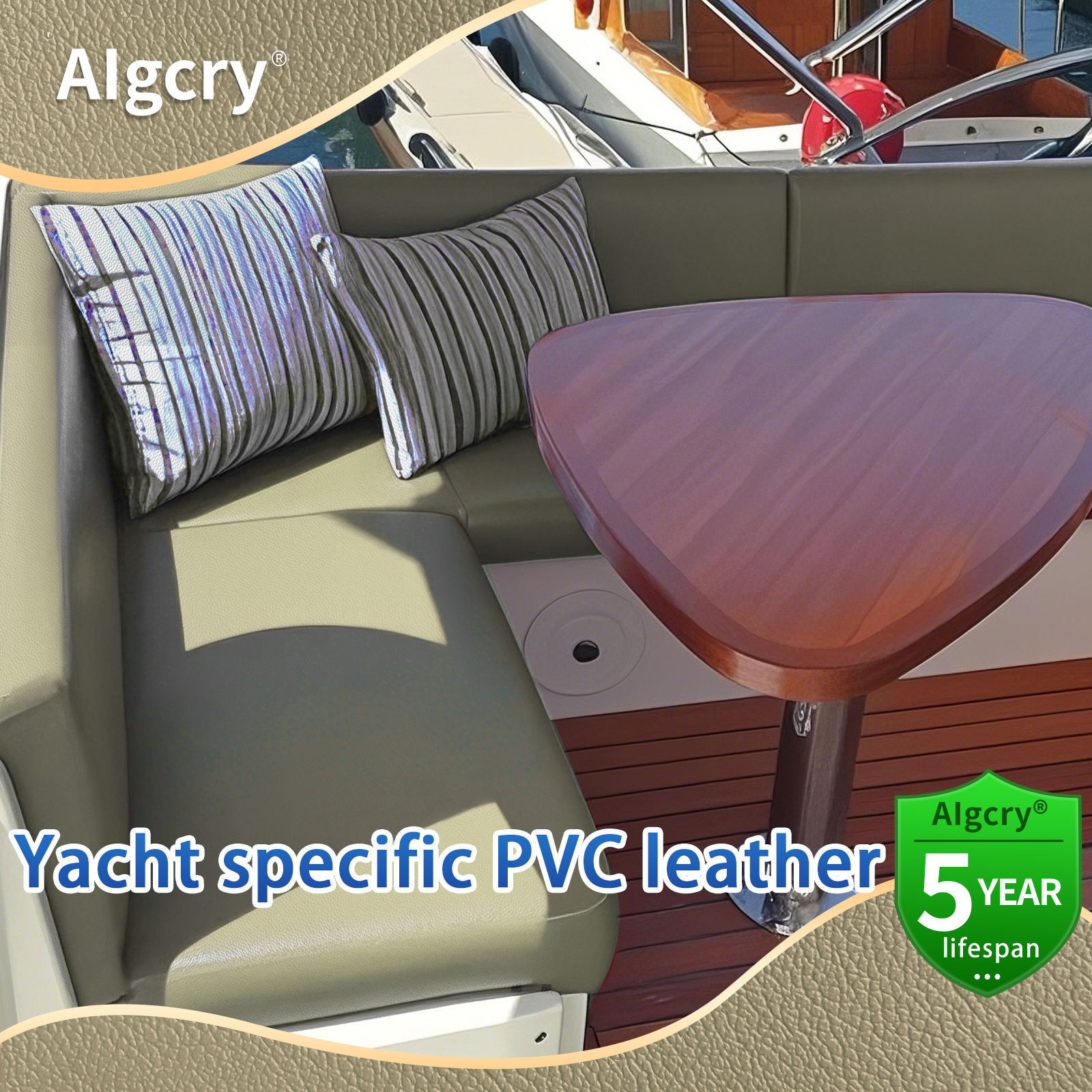 Yacht Specific PVC Leather 1 Yard, Marine Synthetic Leather Upholstery Material for Boat Seats and Interior