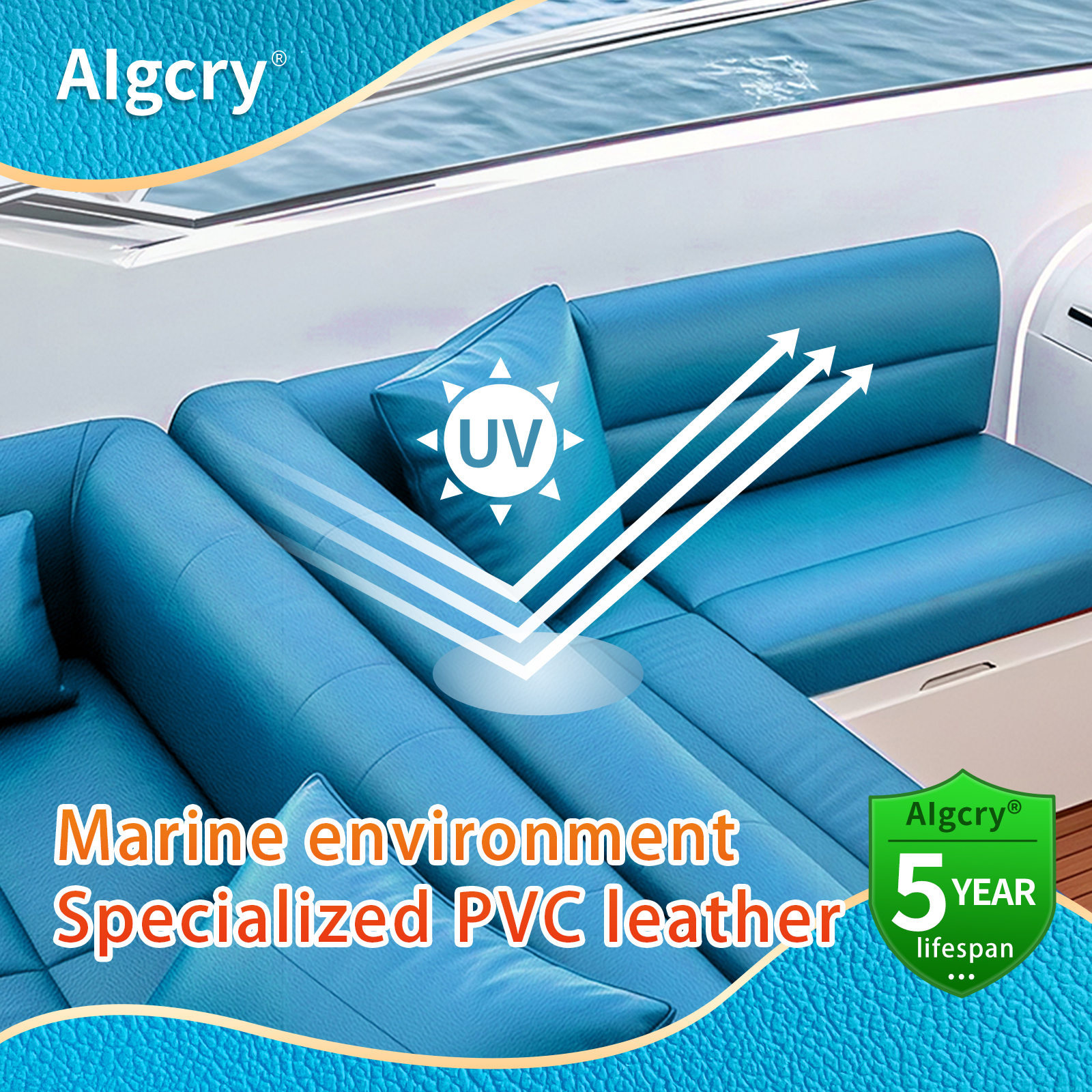 Yacht Specific PVC Leather 2 Yards, Marine Upholstery Synthetic Leather for Boat Seats, Cushions and Interior