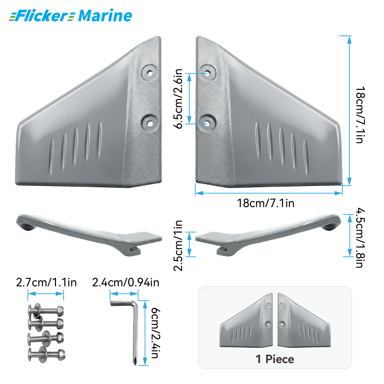 Hydrofoil Stabilizer for Outboard Motors – Gray & Black, 1/2/5/10 Piece Options