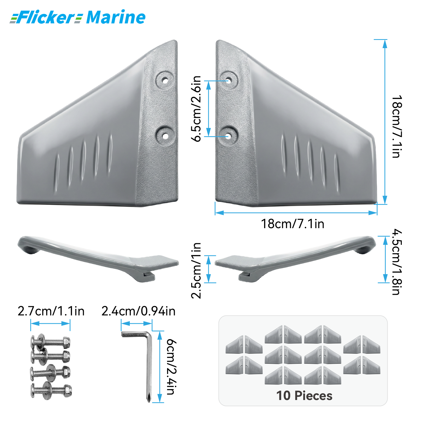 Hydrofoil Stabilizer for Outboard Motors – Gray & Black, 1/2/5/10 Piece Options
