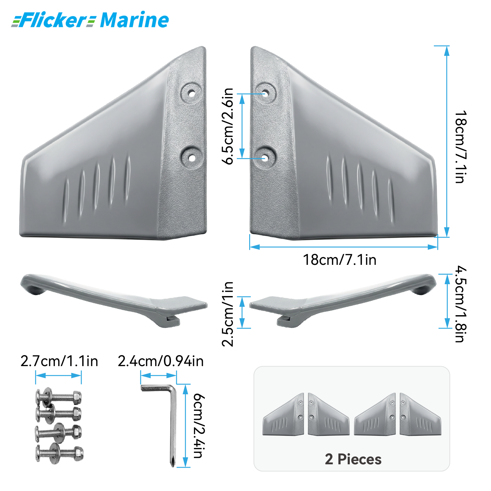Hydrofoil Stabilizer for Outboard Motors – Gray & Black, 1/2/5/10 Piece Options