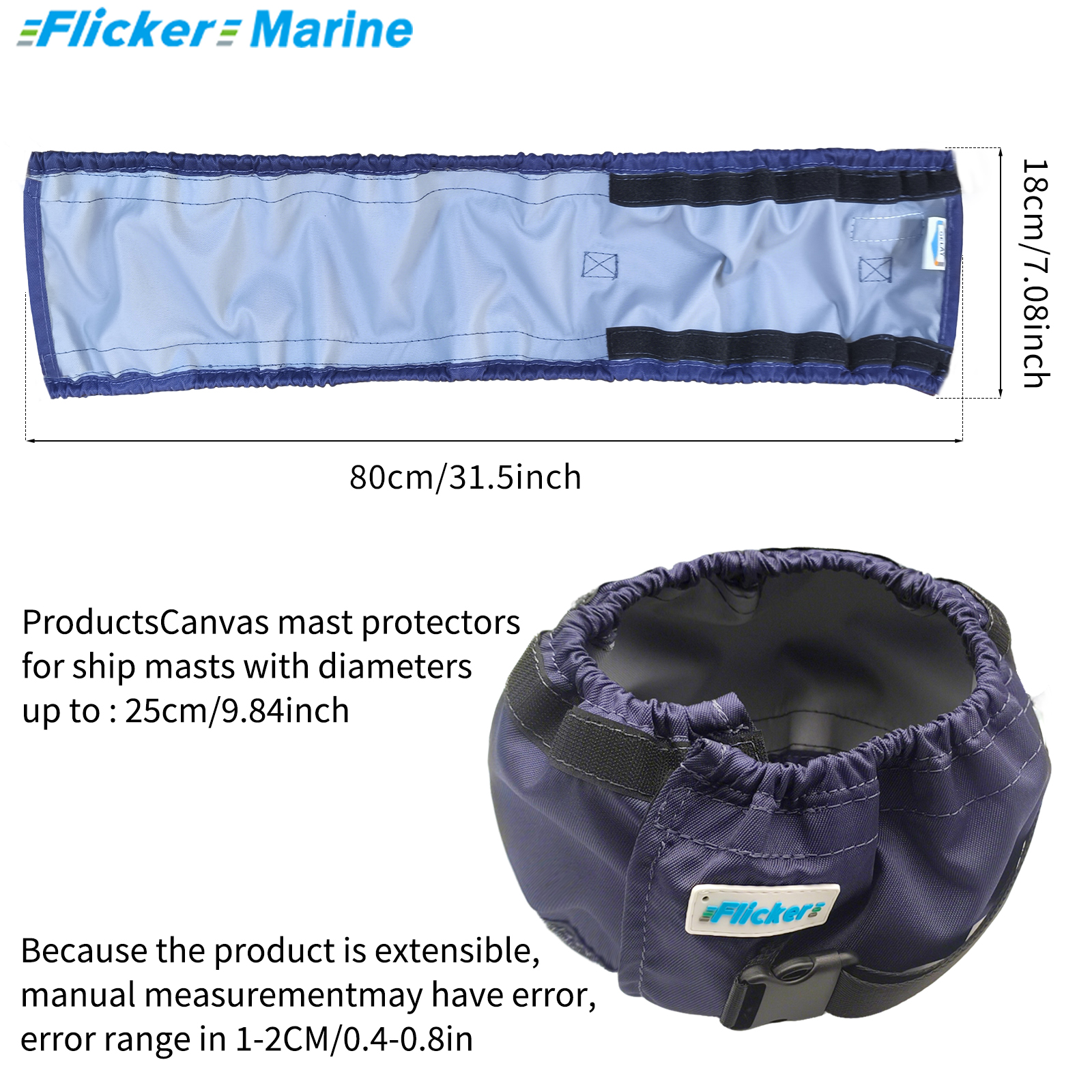 Flicker Waterproof Canvas Mast Base Protector – Adjustable Strap Cover for 25cm (9.8in) Sailboat & Yacht Mast