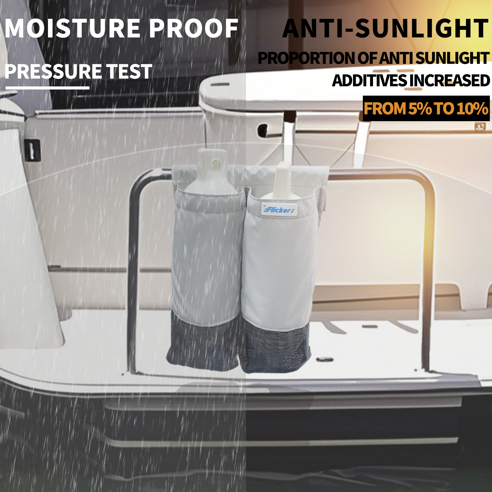 Flicker Marine Fender Storage Covers – Weather-Resistant Rail-Mounted Design