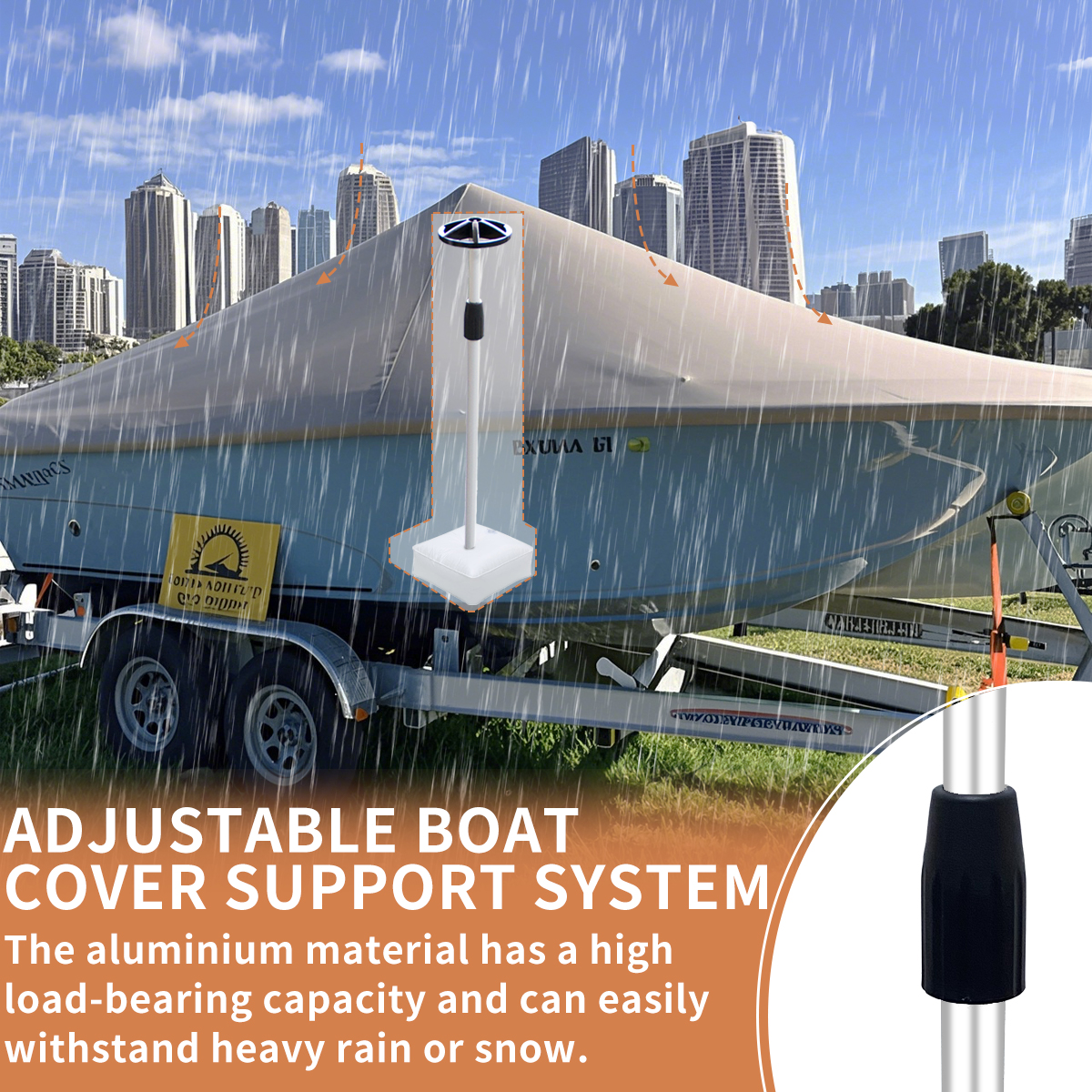 Boat covers support pole Adjustable Aluminum Support Poles with Weight Bag and Webbing Strap,Suitable for Pontoon Boat Cover, Jon Boat Cover, V Hull Boat Cover