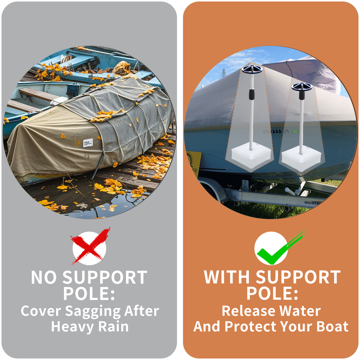 Boat covers support pole Adjustable Aluminum Support Poles with Weight Bag and Webbing Strap,Suitable for Pontoon Boat Cover, Jon Boat Cover, V Hull Boat Cover