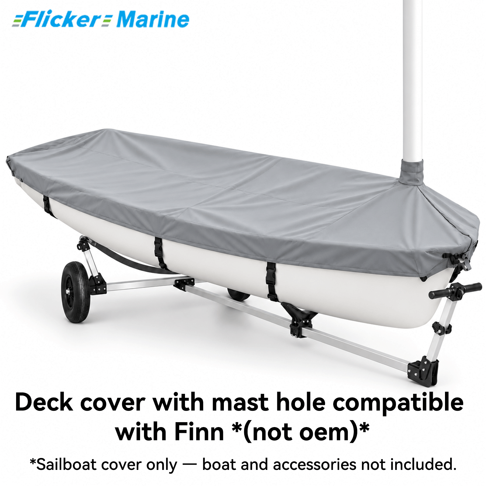 Flicker Marine Sailboat Deck Cover With Mast Hole, Polyester Waterproof UV Resistant Protector Compatible With Finn