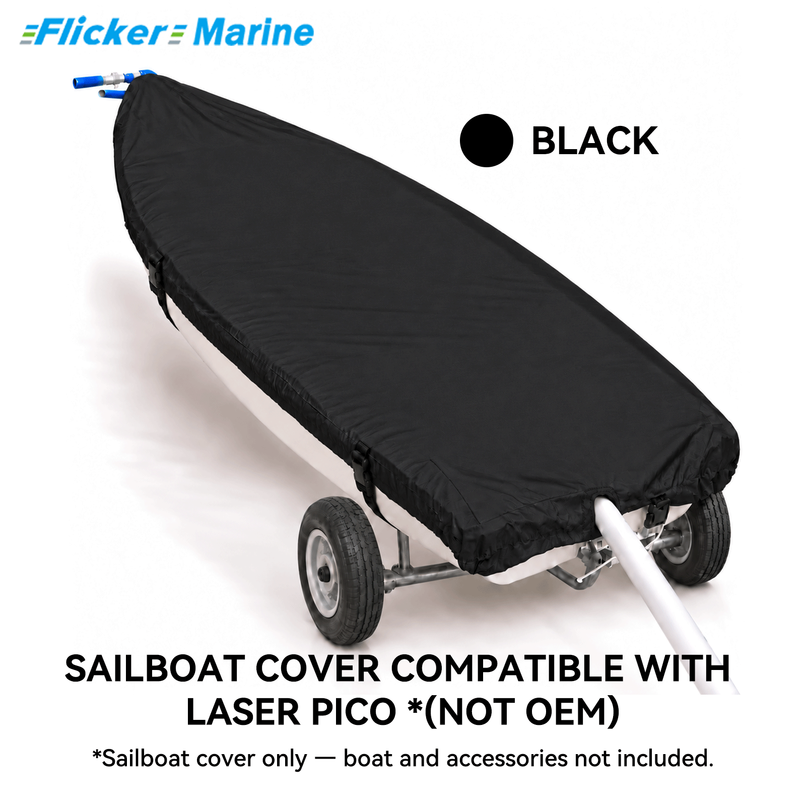 Sailboat Cover Compatible With Laser Pico, Heavy Duty Waterproof UV Resistant Dinghy Boat Cover With Adjustable Buckle Straps, Black Color, Not OEM