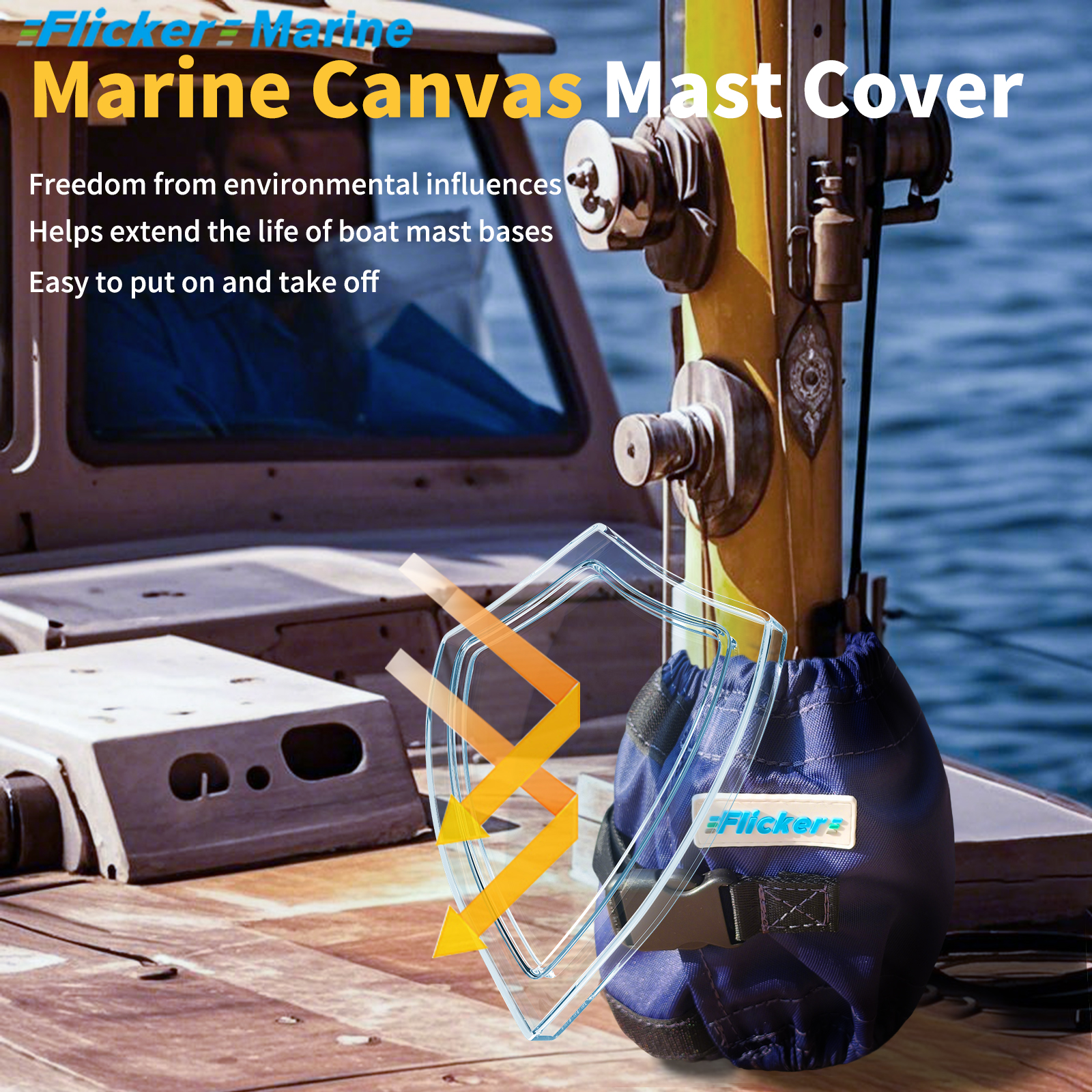 Flicker Waterproof Canvas Mast Base Protector – Adjustable Strap Cover for 25cm (9.8in) Sailboat & Yacht Mast