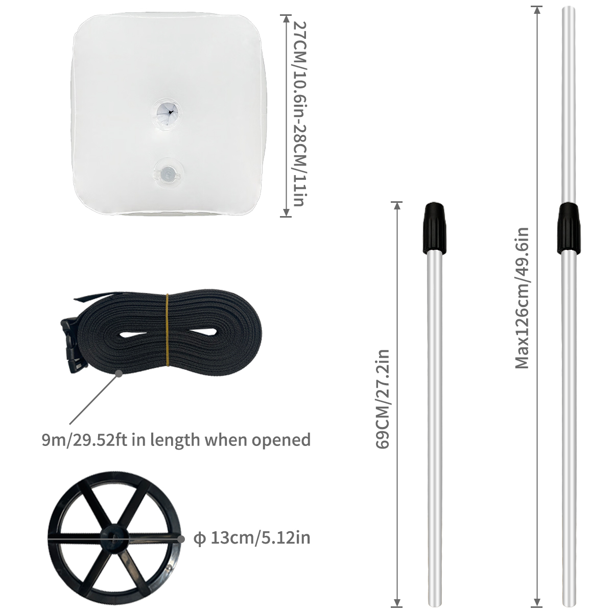 Boat covers support pole Adjustable Aluminum Support Poles with Weight Bag and Webbing Strap,Suitable for Pontoon Boat Cover, Jon Boat Cover, V Hull Boat Cover