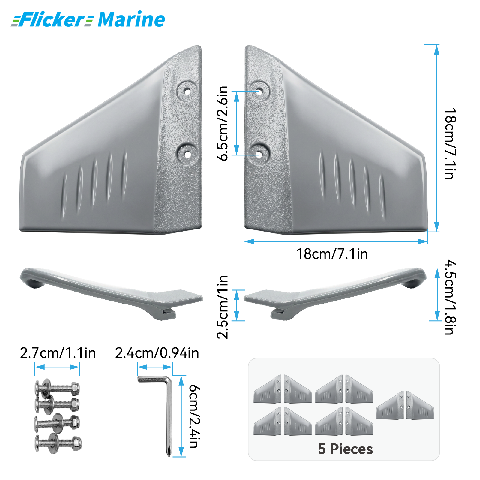 Hydrofoil Stabilizer for Outboard Motors – Gray & Black, 1/2/5/10 Piece Options
