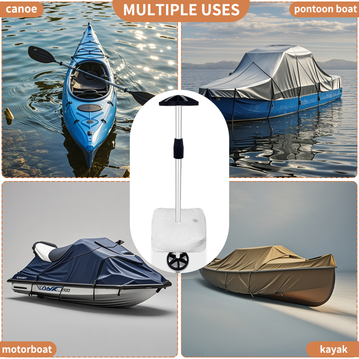 Boat covers support pole Adjustable Aluminum Support Poles with Weight Bag and Webbing Strap,Suitable for Pontoon Boat Cover, Jon Boat Cover, V Hull Boat Cover