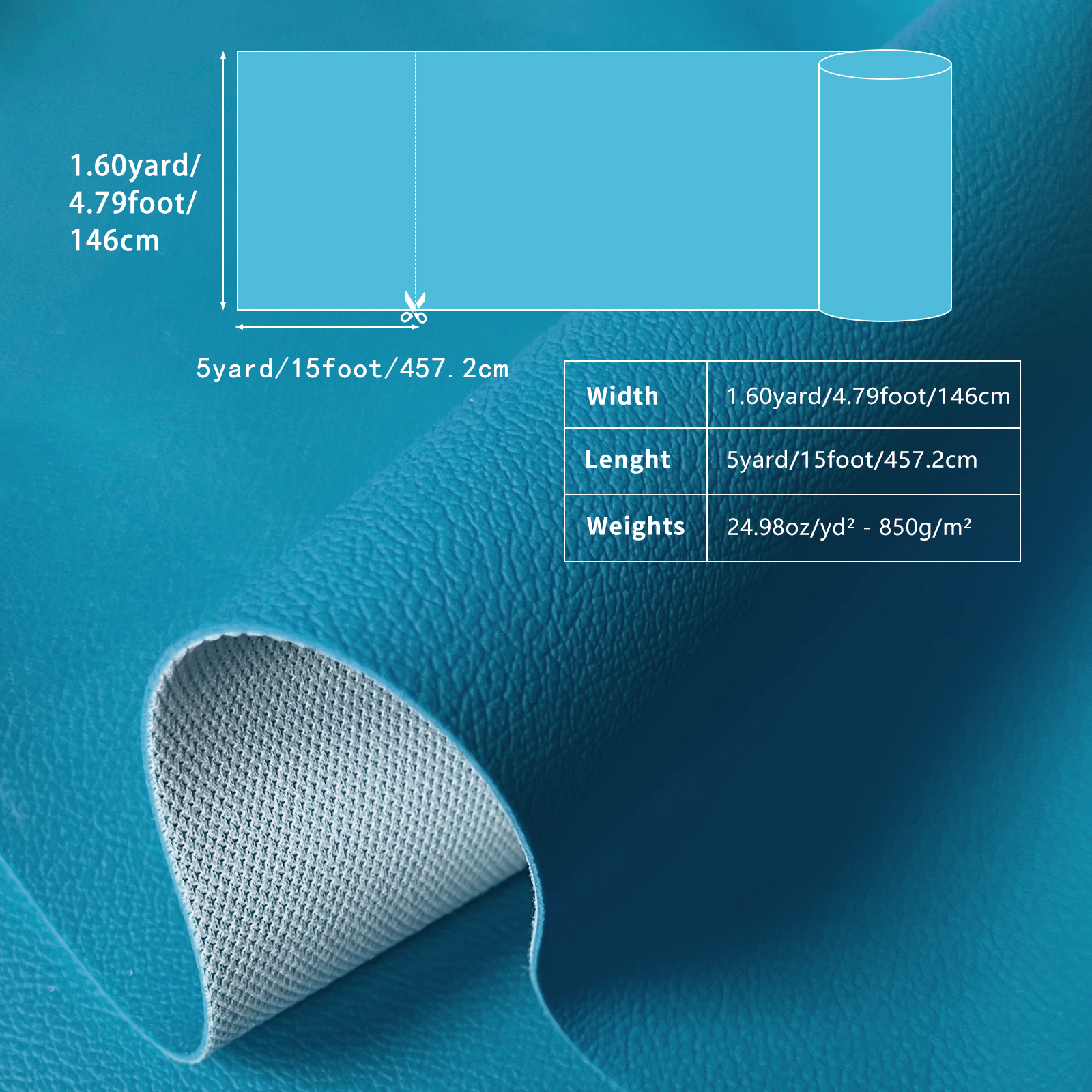 Marine PVC Leather 5 Yards for Yacht Upholstery, Flexible Synthetic Leather for Boat Seating and Interior Panels