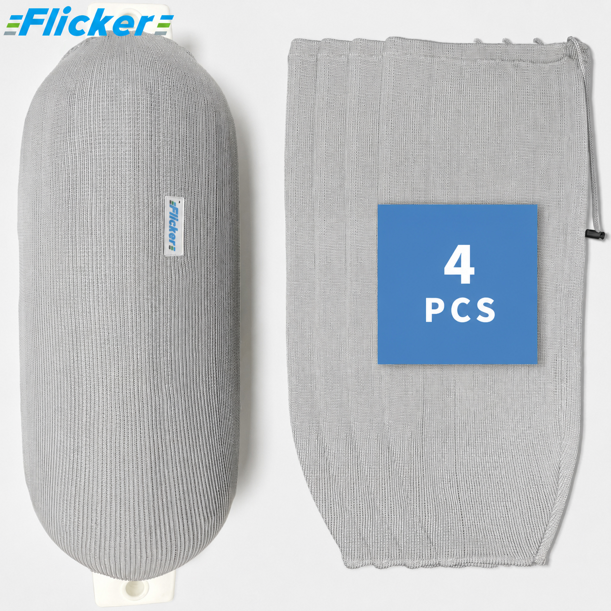 Flicker Gray Acrylic Boat Fender Cover Marine Protective Sleeve for Boat Fenders Multiple Size Options