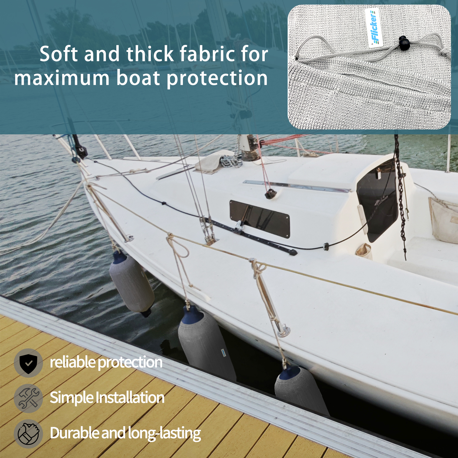 Flicker Gray Acrylic Boat Fender Cover Marine Protective Sleeve for Boat Fenders Multiple Size Options