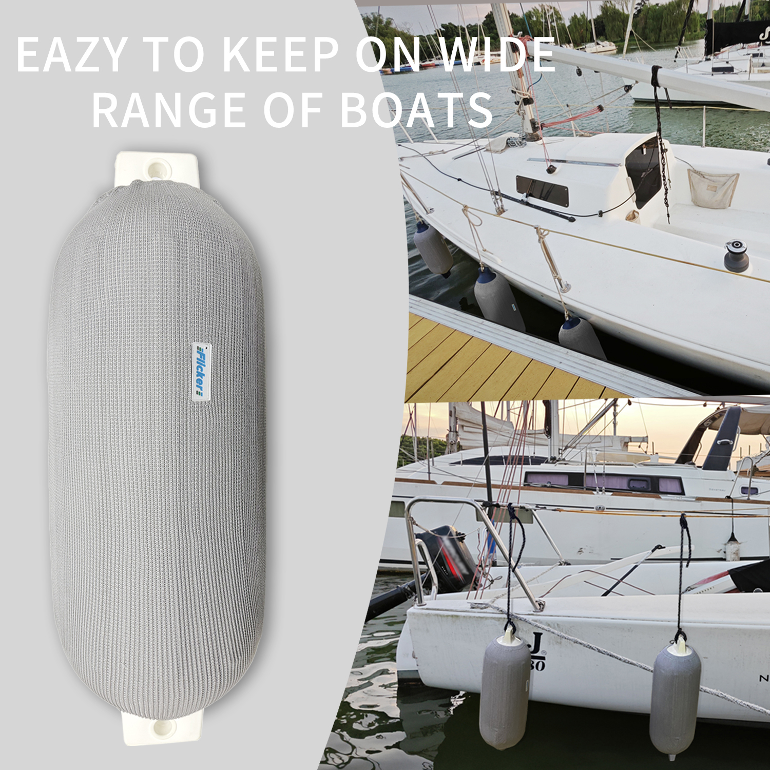 Flicker Gray Acrylic Boat Fender Cover Marine Protective Sleeve for Boat Fenders Multiple Size Options