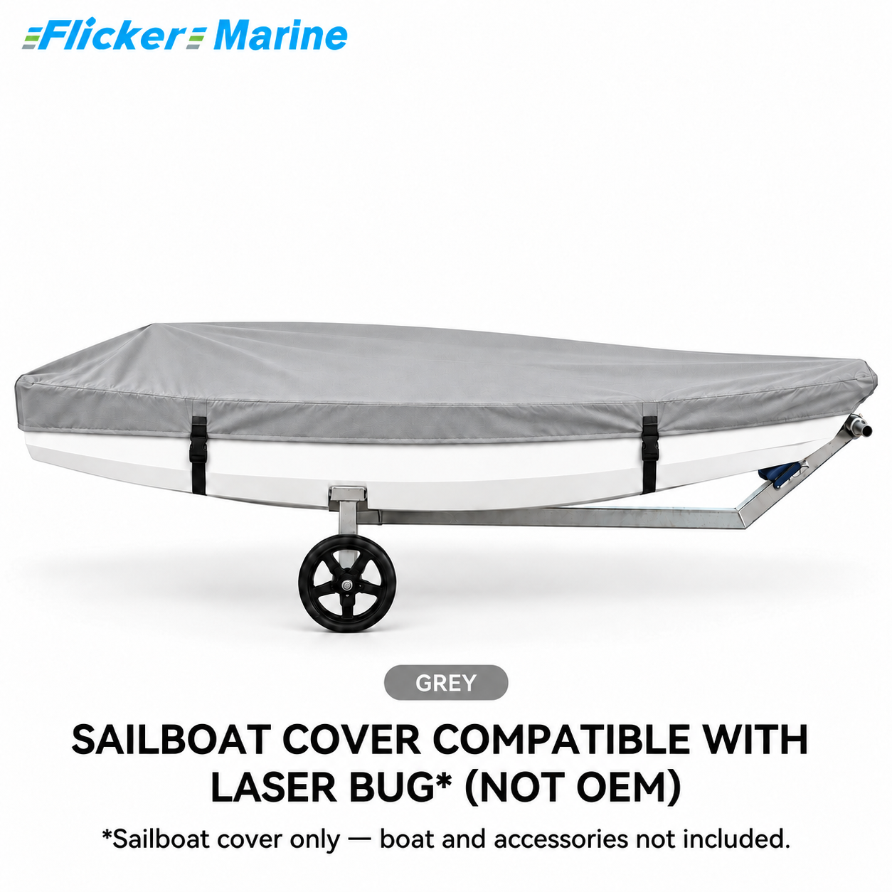 Sailboat Cover Compatible With Laser Bug, Heavy Duty Waterproof UV Resistant Dinghy Boat Cover With Adjustable Buckle Straps, Gray Color, Not OEM