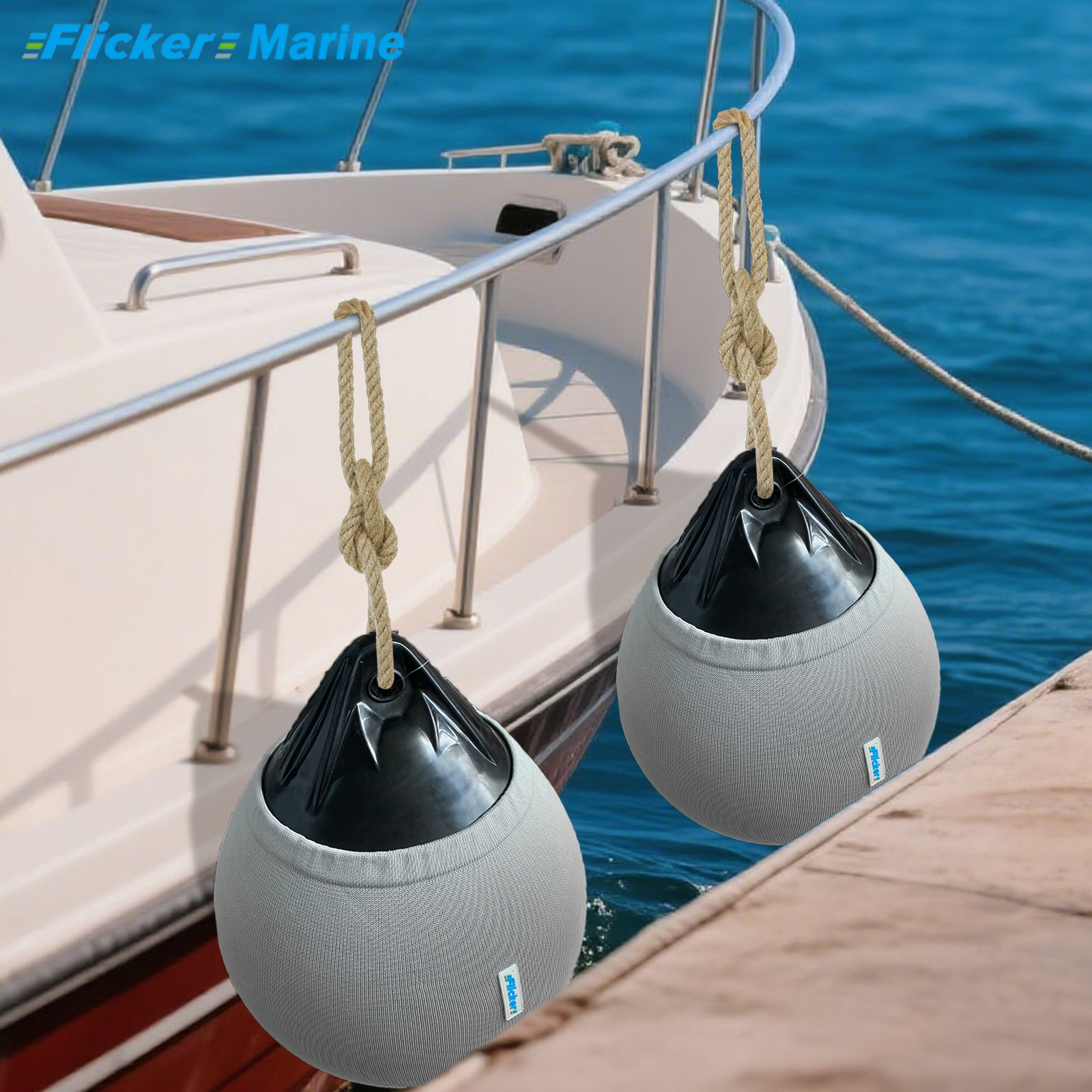 Flicker Round Buoy Fender Cover – Stretchable Knit Sleeve with Drawstring for Dock and Sailboat Protection