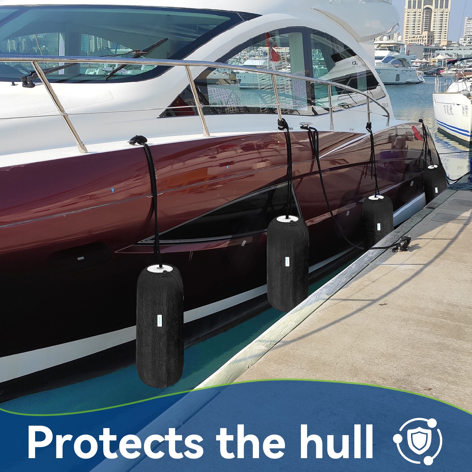 Black Boat Fender Cover Acrylic Marine Protective Cover for Yacht Boat Fenders 1/2/4 Pack
