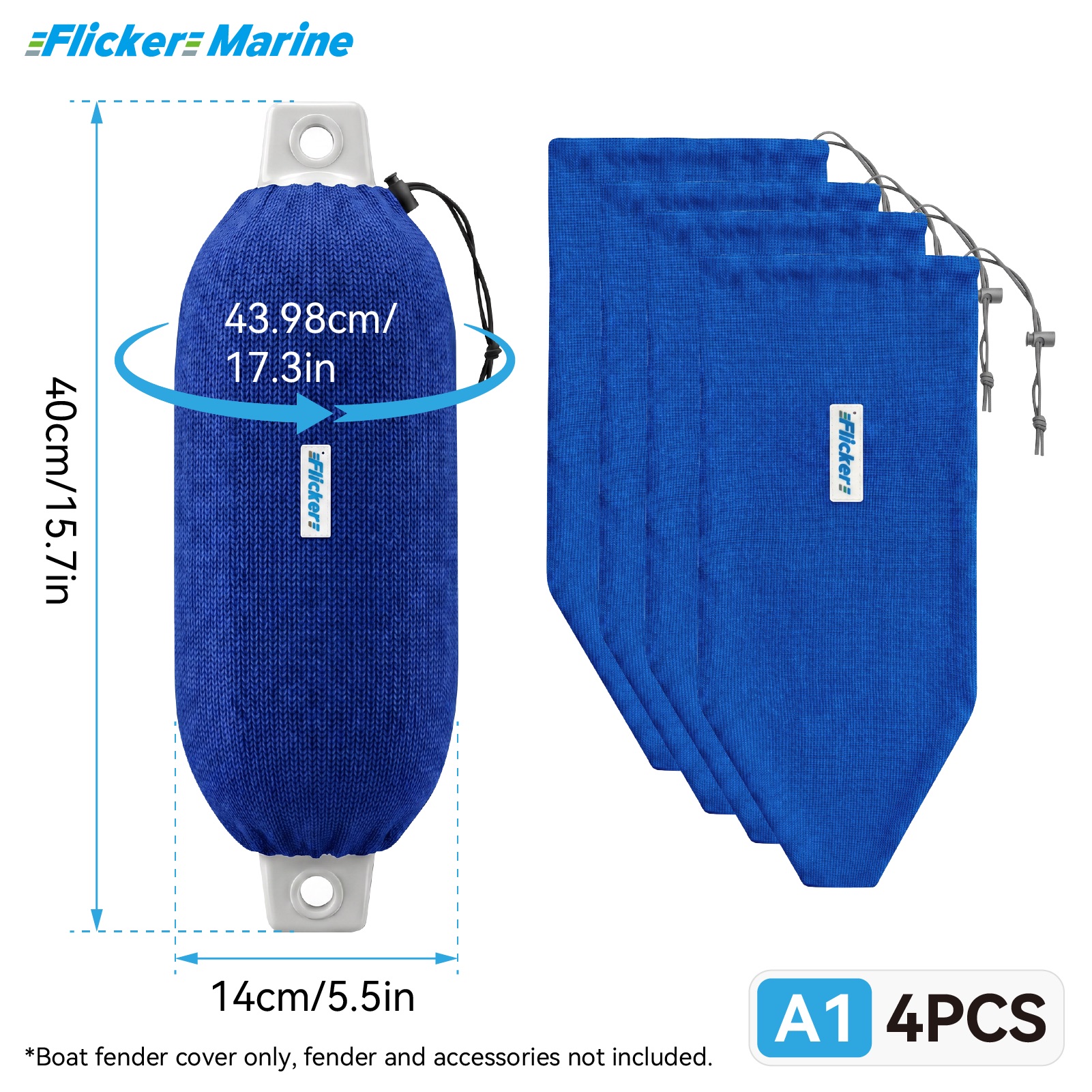 Flicker Royal Blue Boat Fender Cover Acrylic Marine Protective Cover for Yacht Boat Fenders 7 Sizes