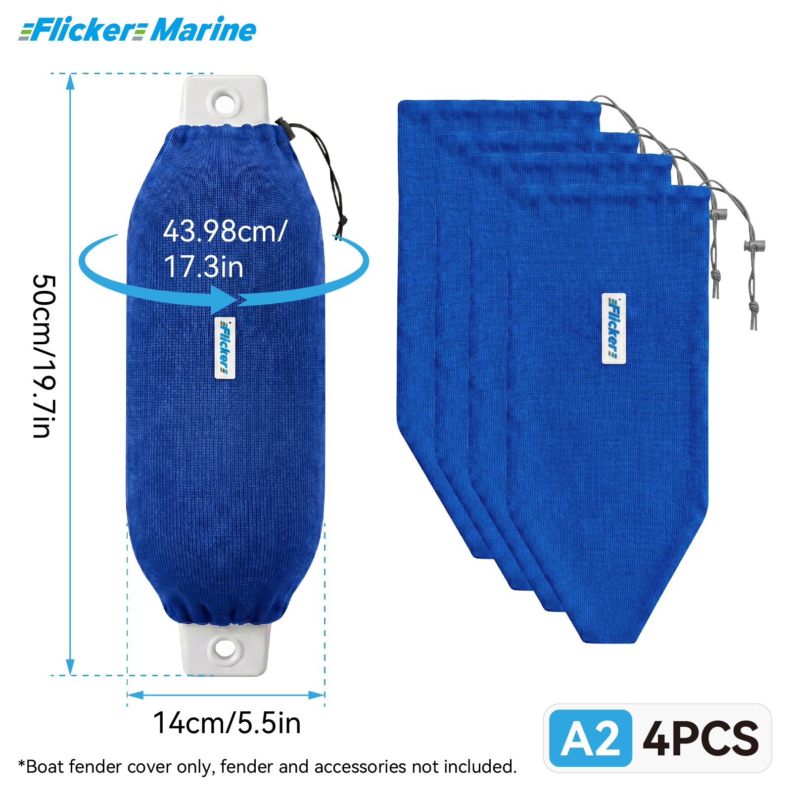 Flicker Royal Blue Boat Fender Cover Acrylic Marine Protective Cover for Yacht Boat Fenders 7 Sizes