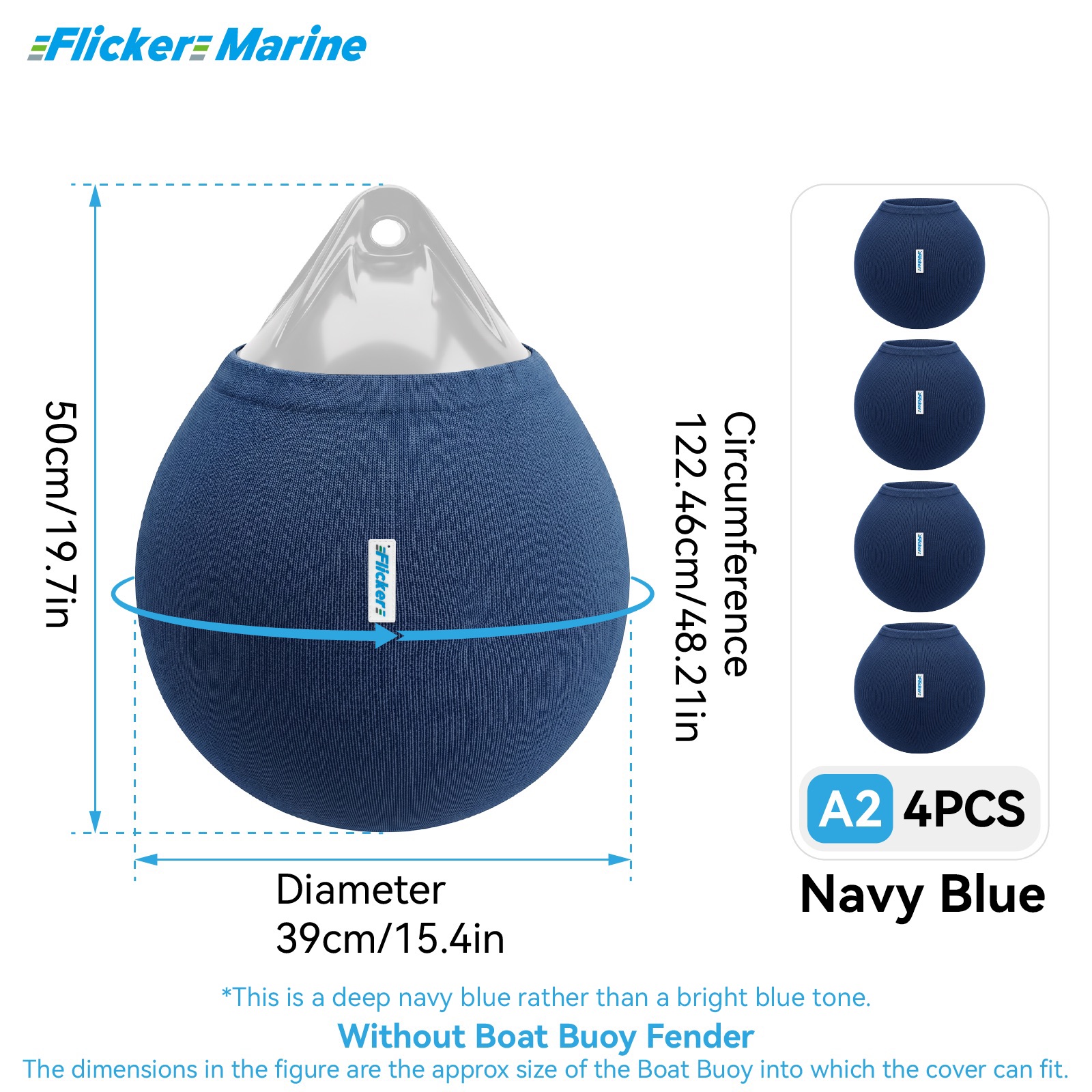 Flicker Navy Blue Boat Buoy Fender Cover Acrylic Marine Protective Cover for Yacht Boat Fenders 7 Sizes